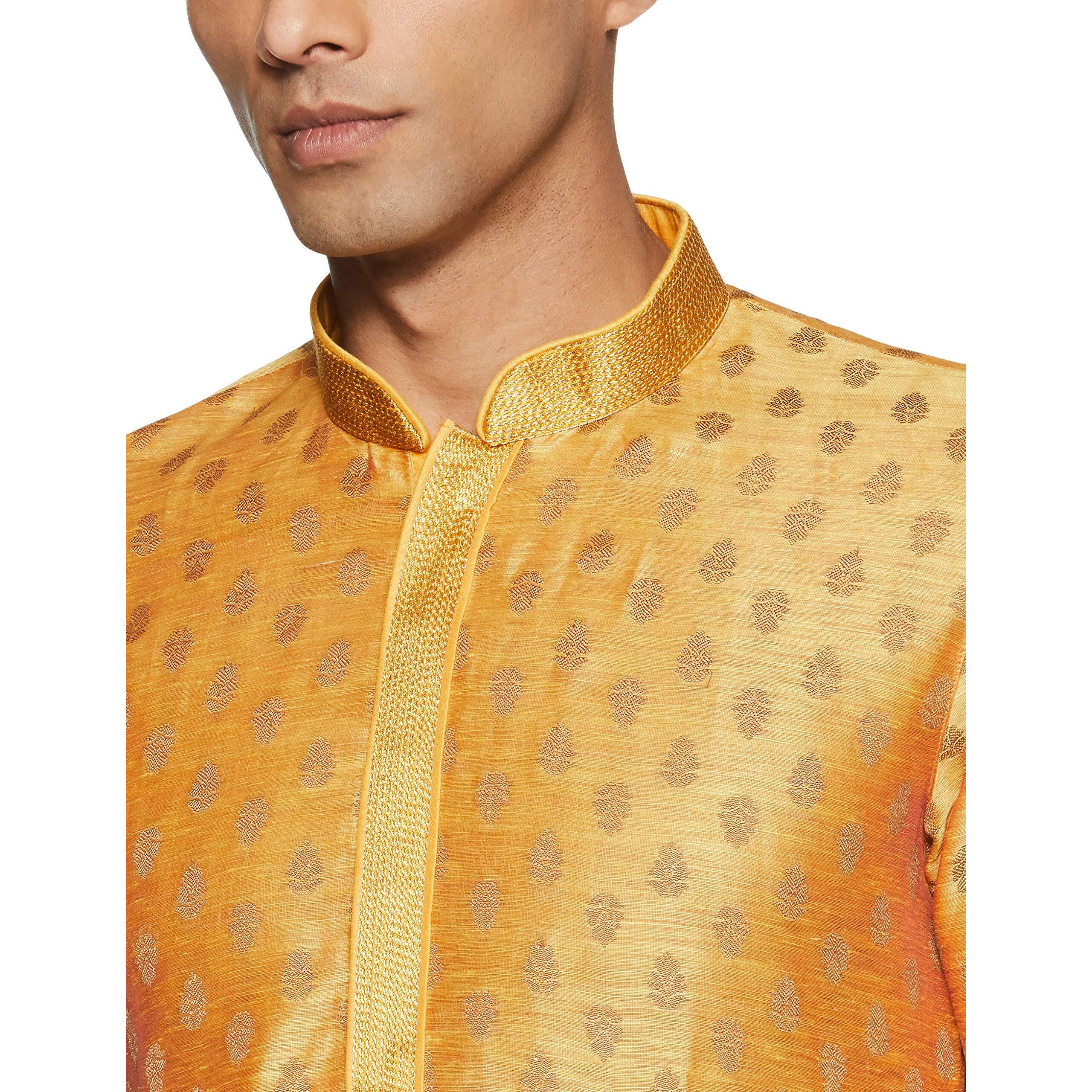 Manyavar Men's Art Silk Kurta Pyjama (S952809_Yellow_S)