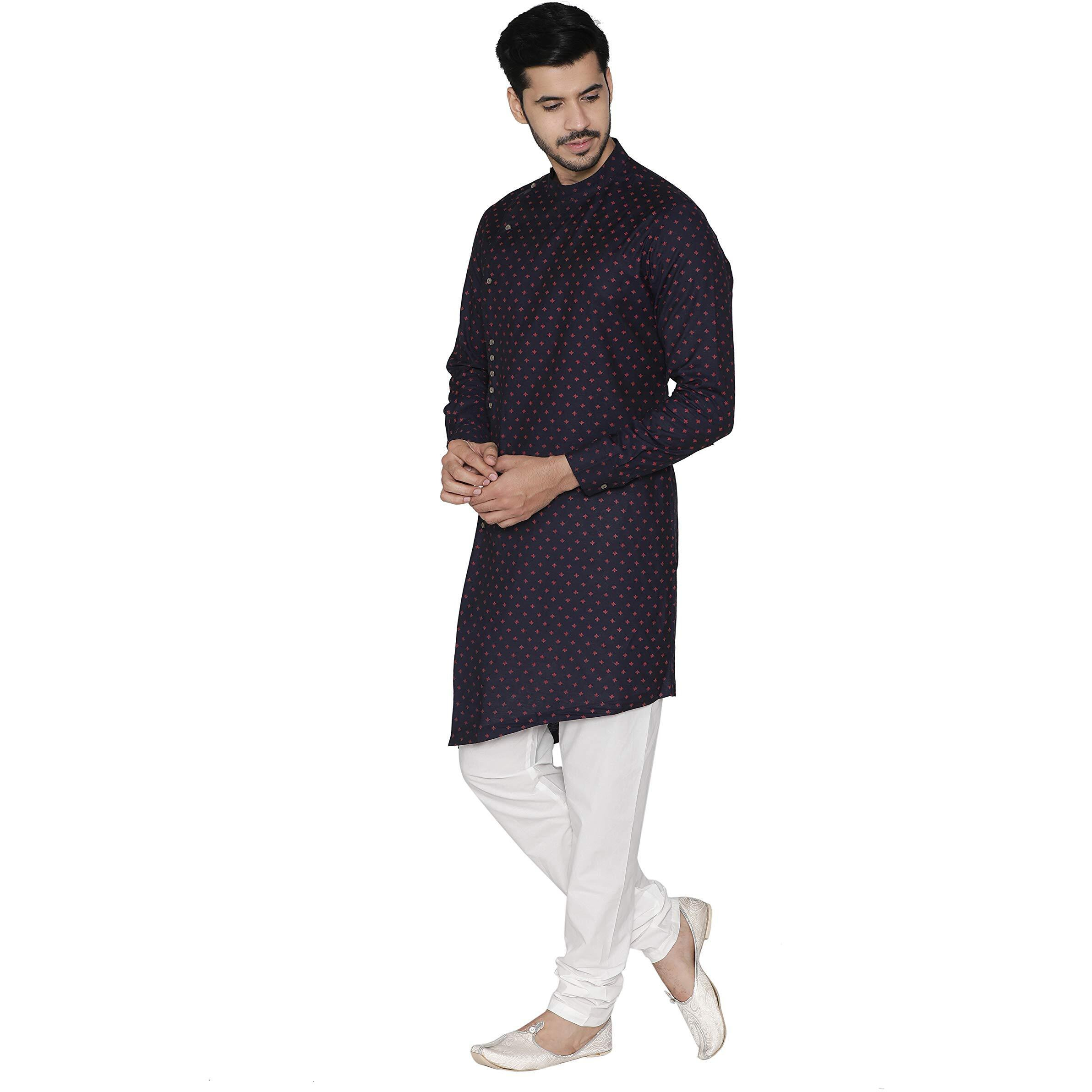 Manyavar Men's Cotton Regular Kurta (ML11893-306-M_Navy Blue_Medium)