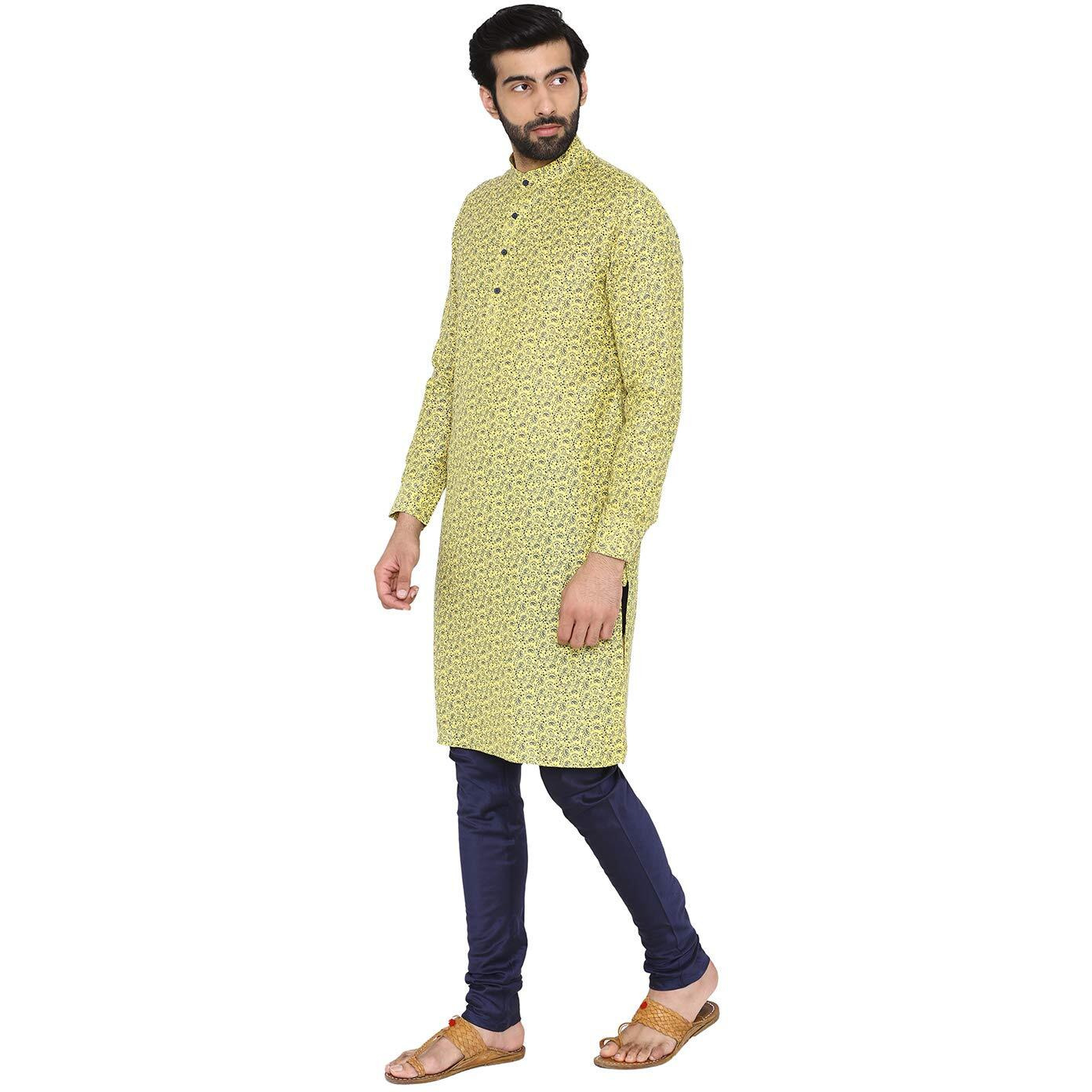 Manyavar Men's Silk Kurta (ML11896_Yellow_X-Large)