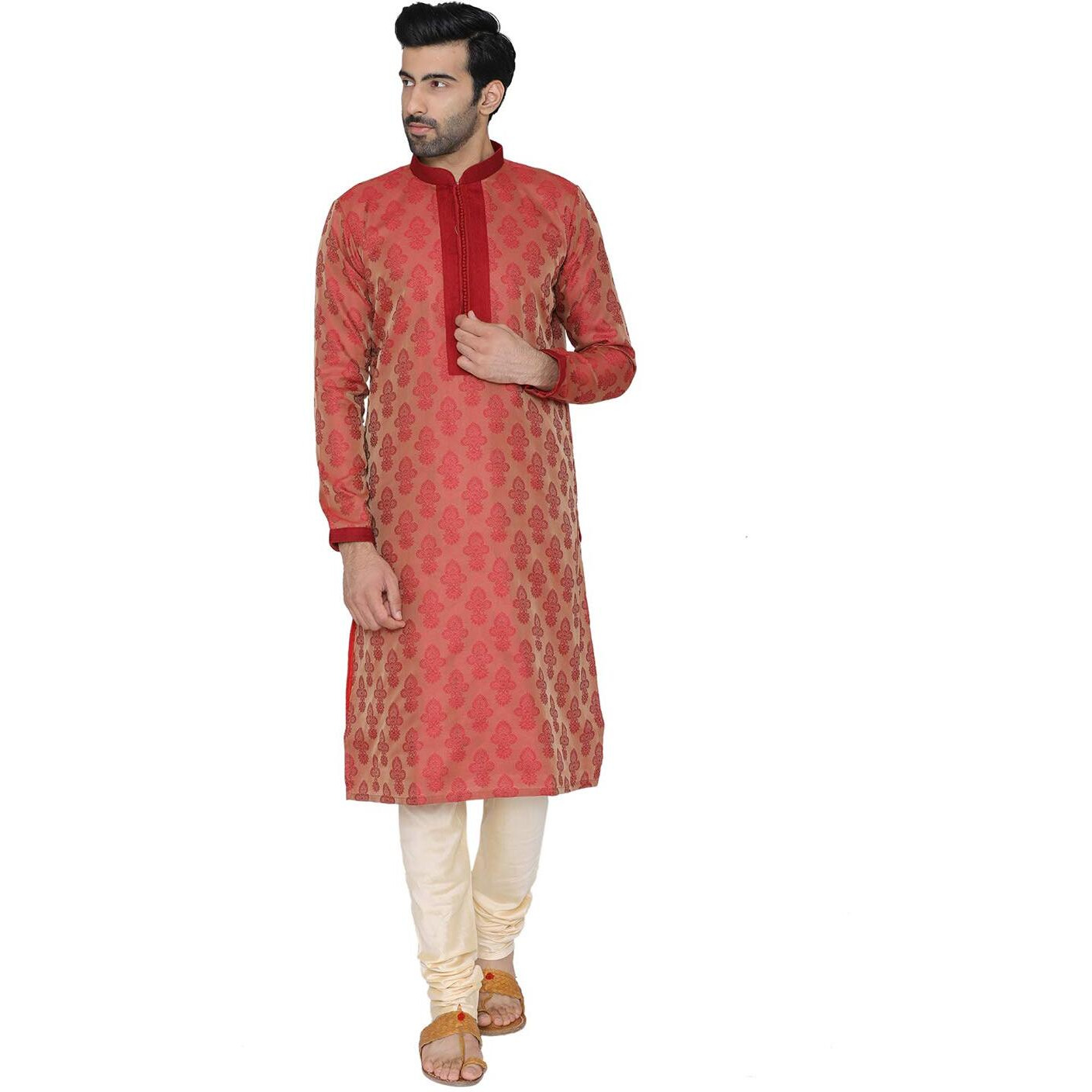 Manyavar Men's Art Silk Kurta Pyjama (SOSK323_Red_S)