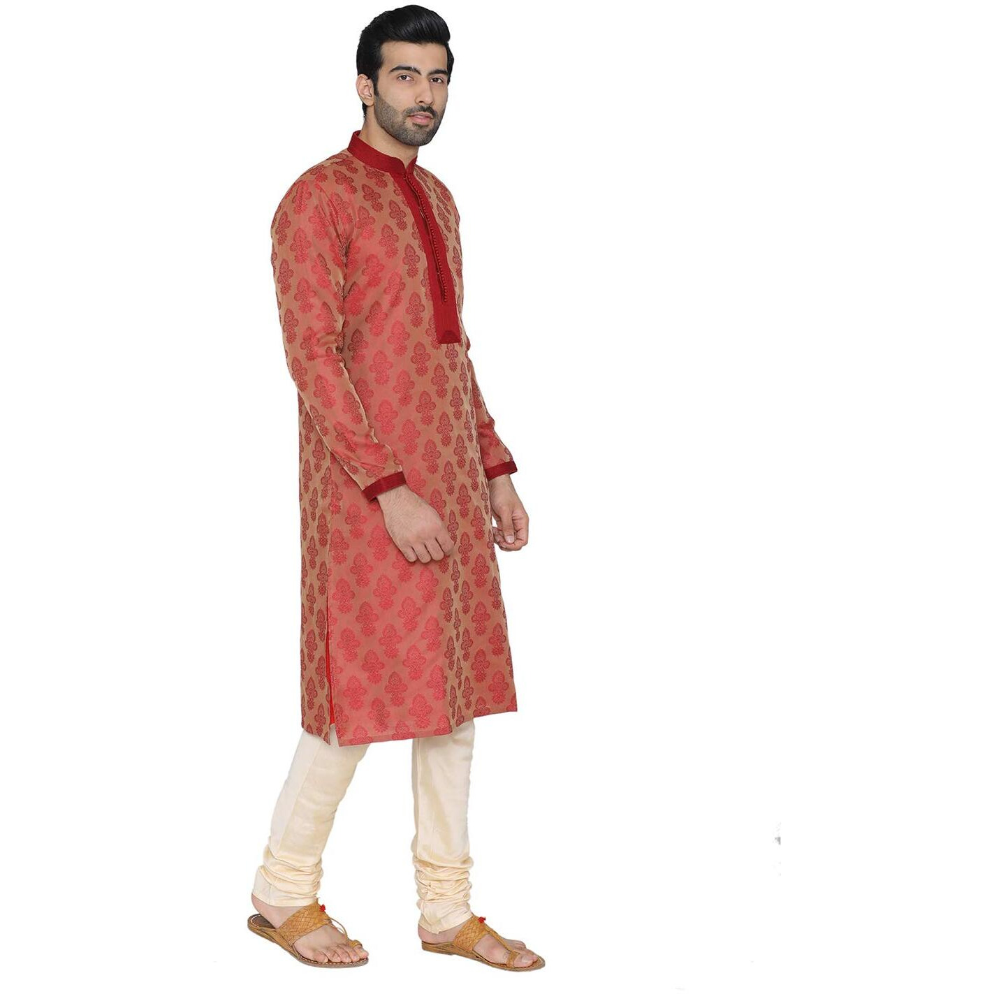 Manyavar Men's Art Silk Kurta Pyjama (SOSK323_Red_S)
