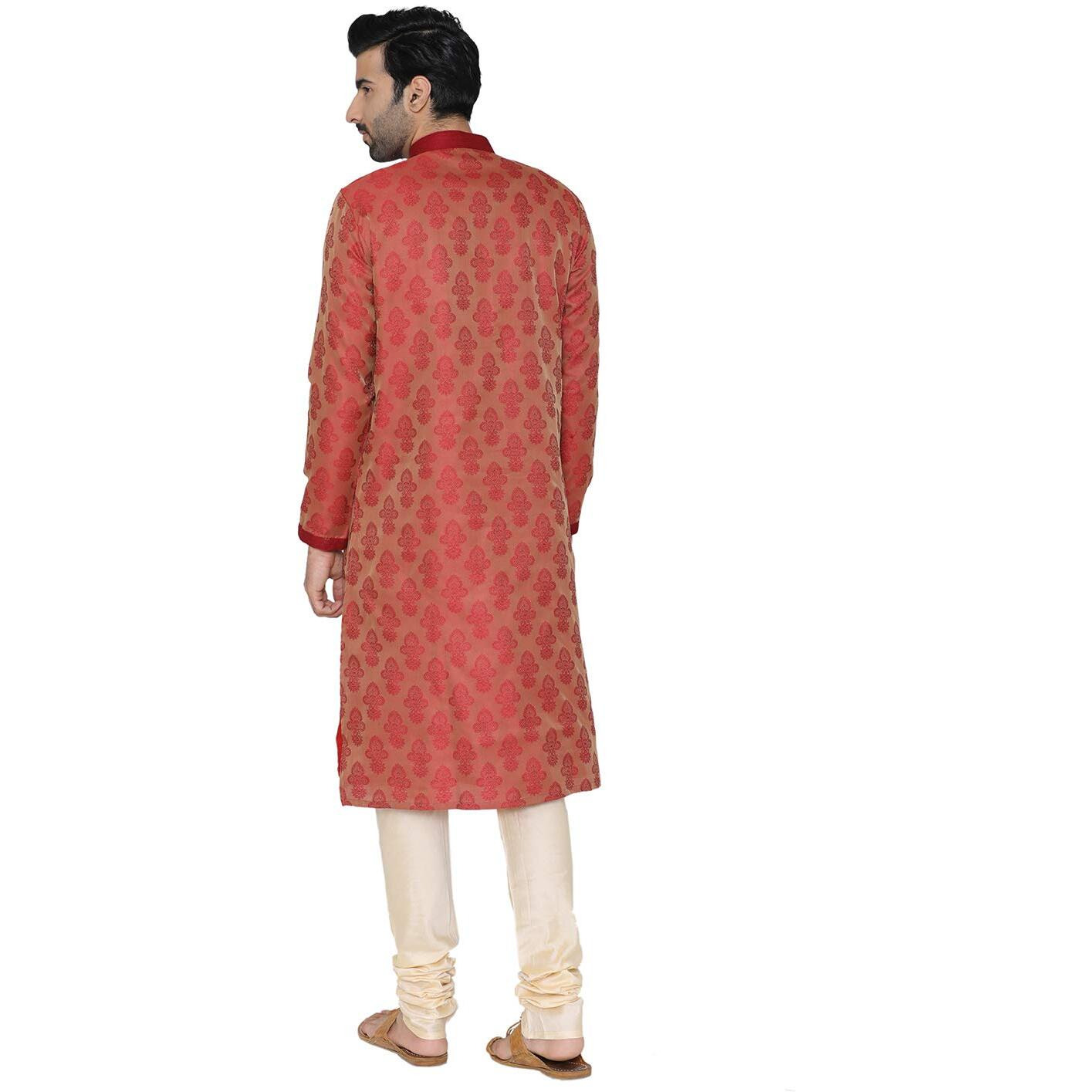 Manyavar Men's Art Silk Kurta Pyjama (SOSK323_Red_S)