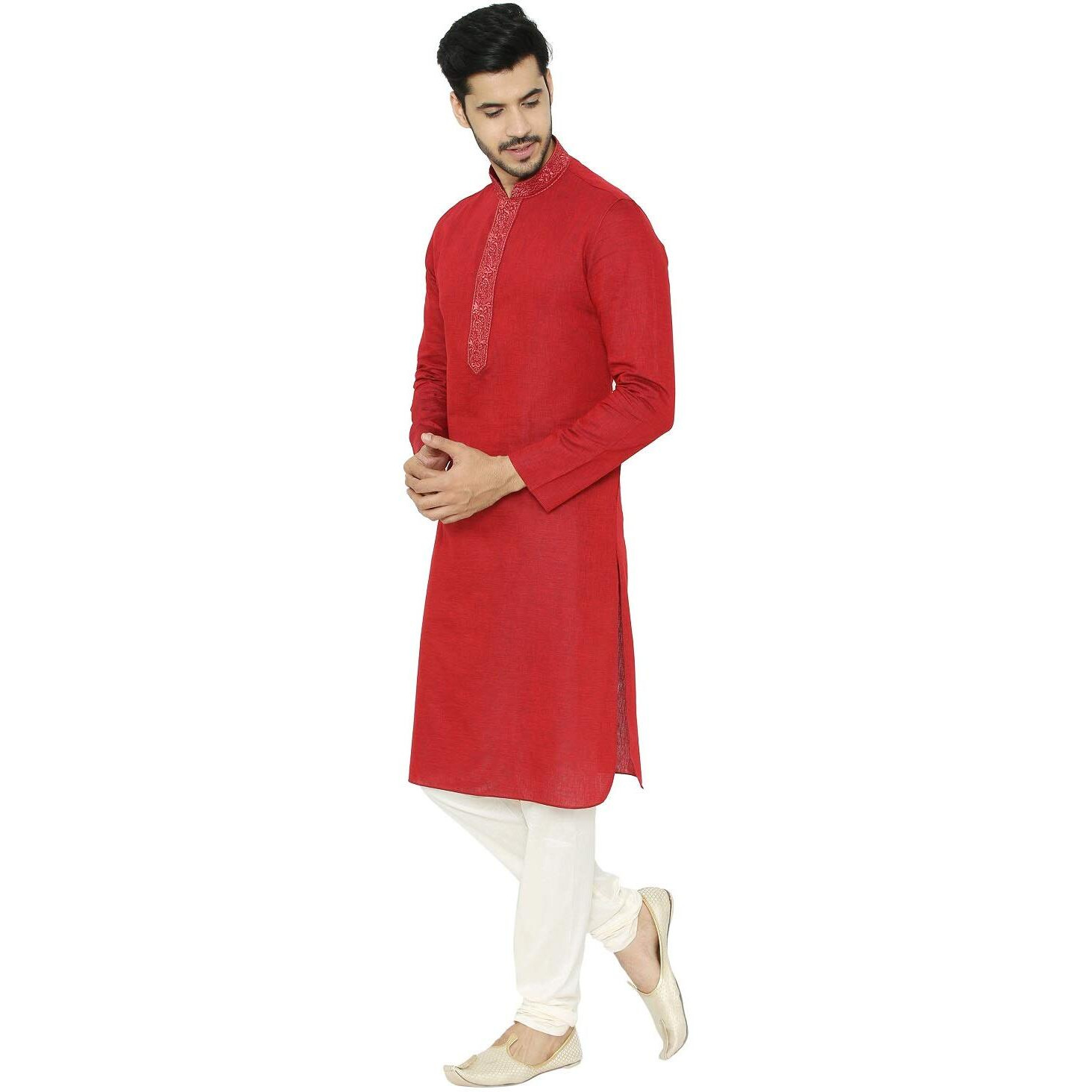 Manyavar Men's Cotton Other Kurta Pyjama (M301102_Maroon_L)