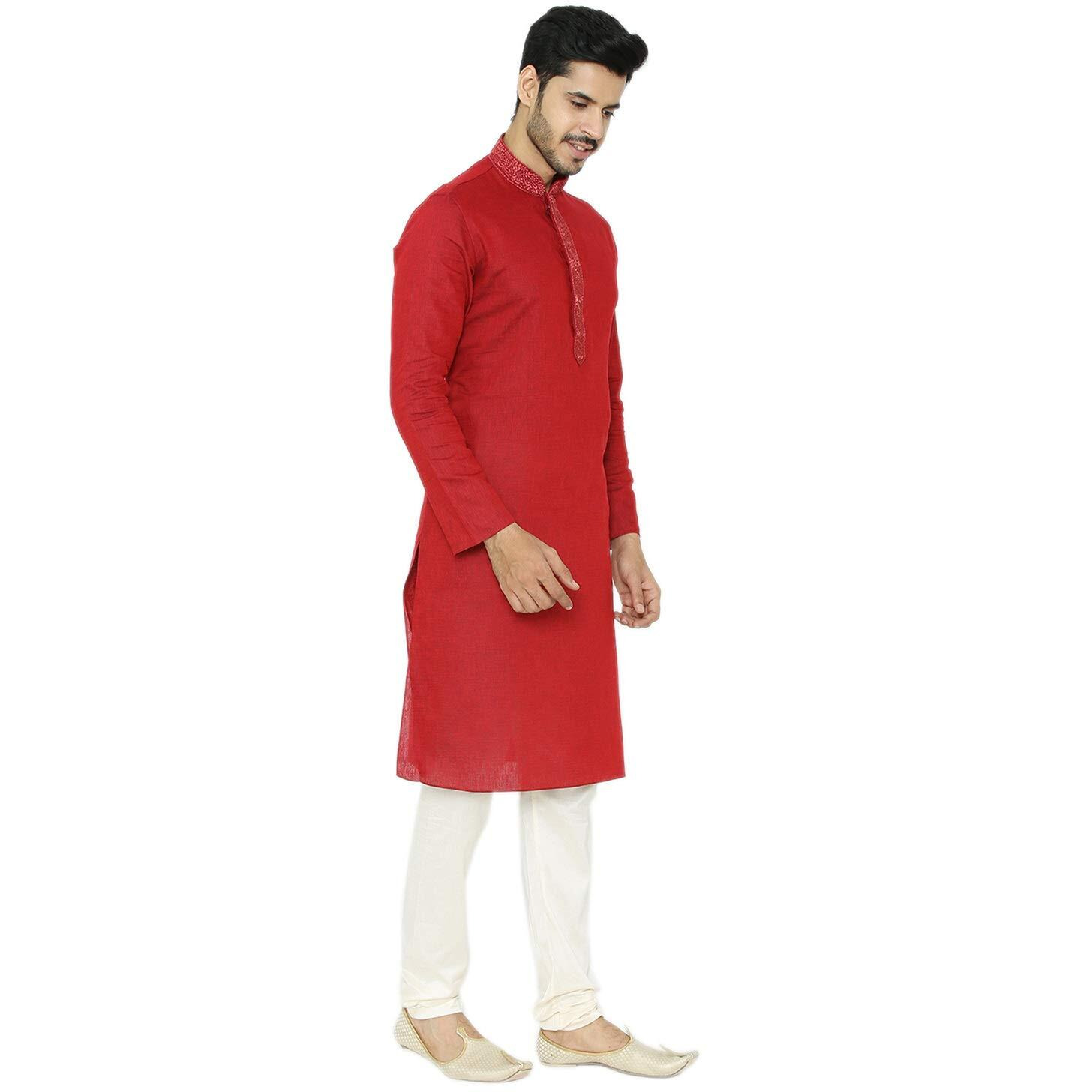Manyavar Men's Cotton Other Kurta Pyjama (M301102_Maroon_L)