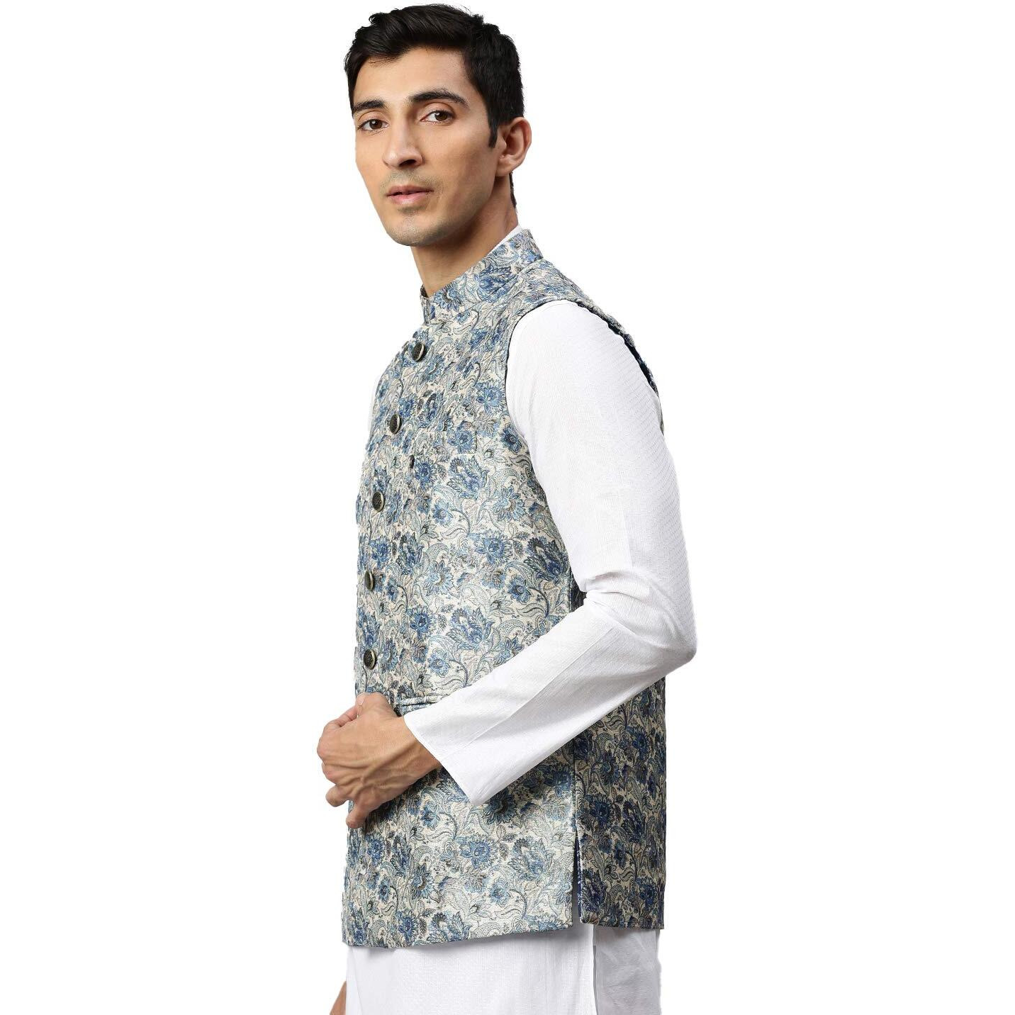 Manyavar Men's Nehru Jacket (JAC165-339_Blue_M)