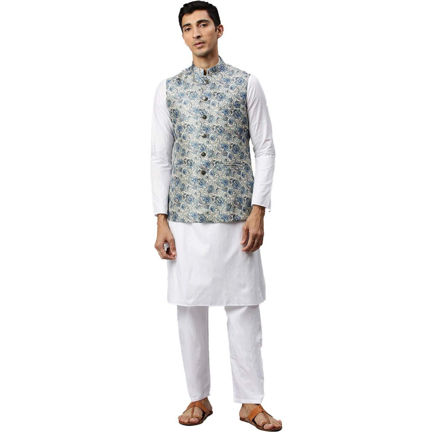 Manyavar Men's Nehru Jacket (JAC165-339_Blue_M)