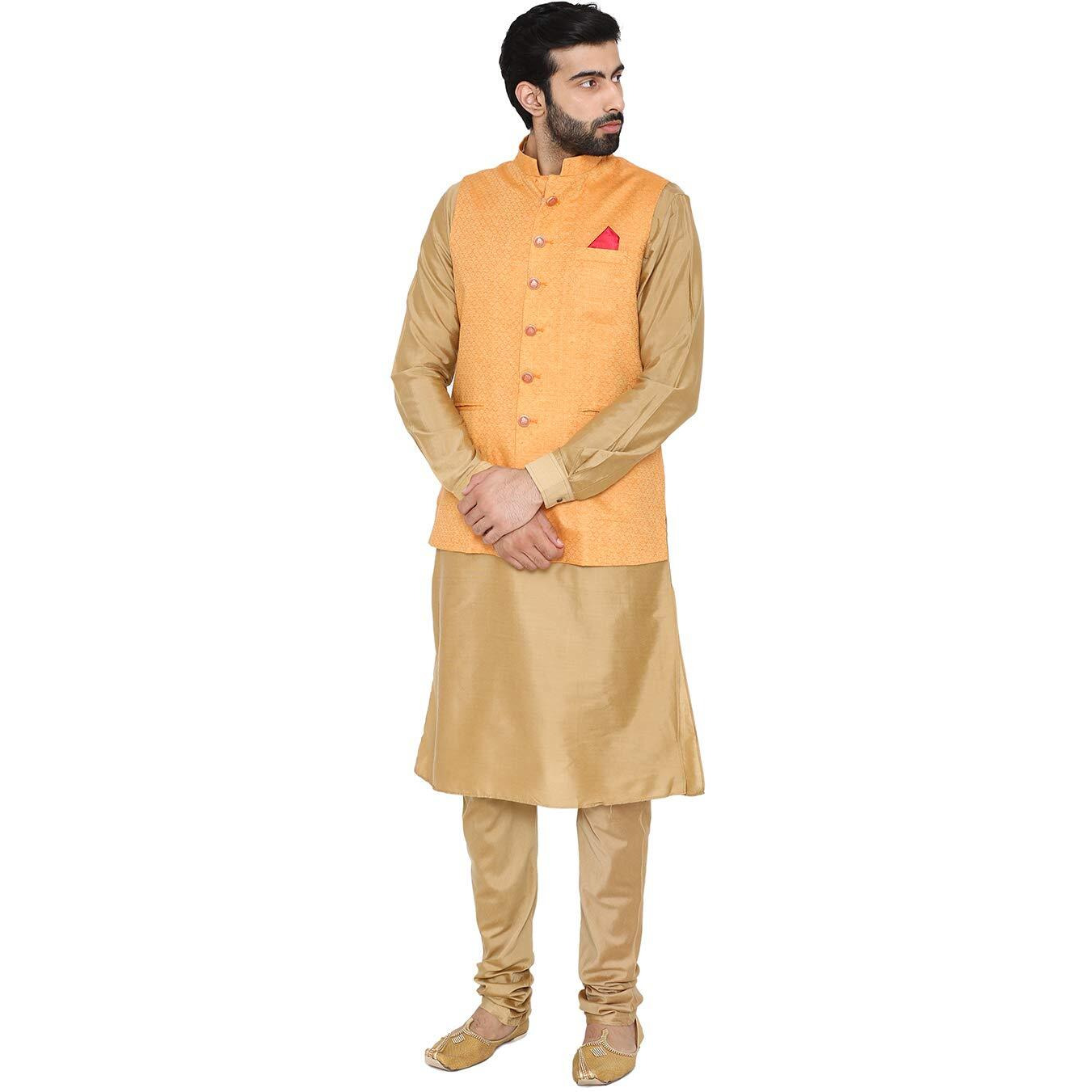 Manyavar Men's Jacket (JAC164-318 - L_Orange_Large)