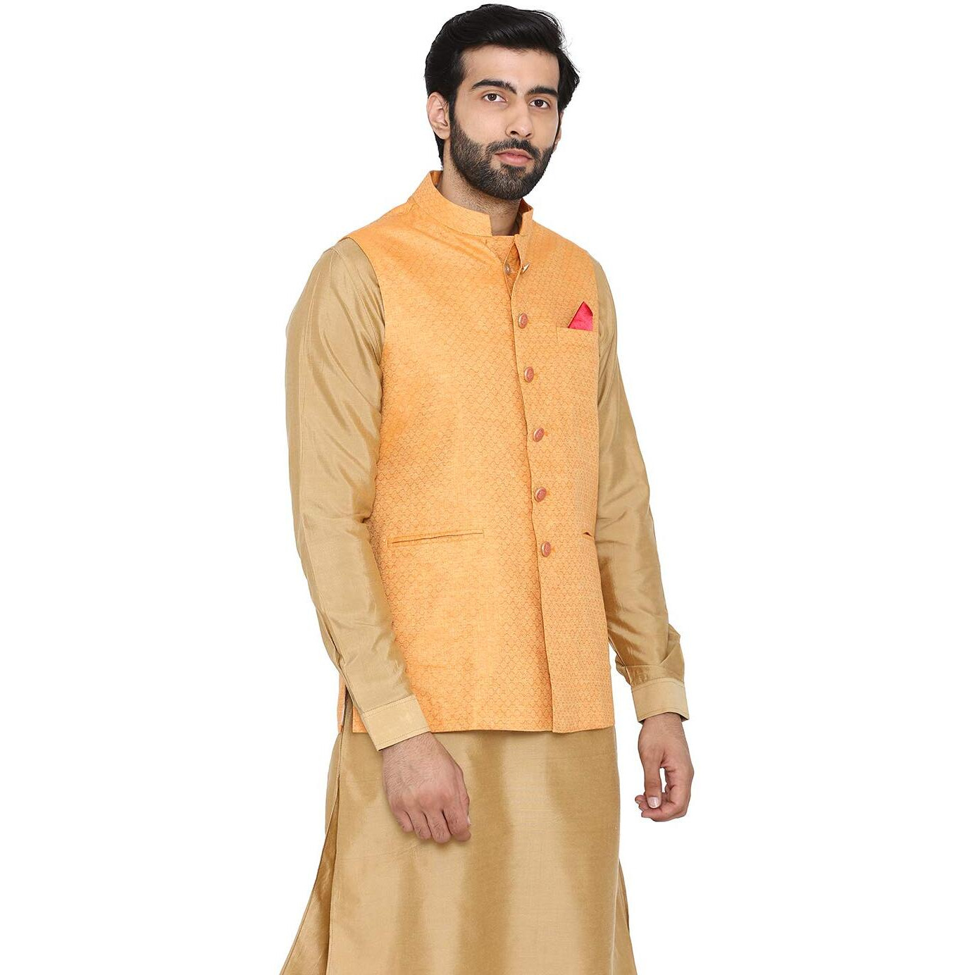 Manyavar Men's Jacket (JAC164-318 - L_Orange_Large)