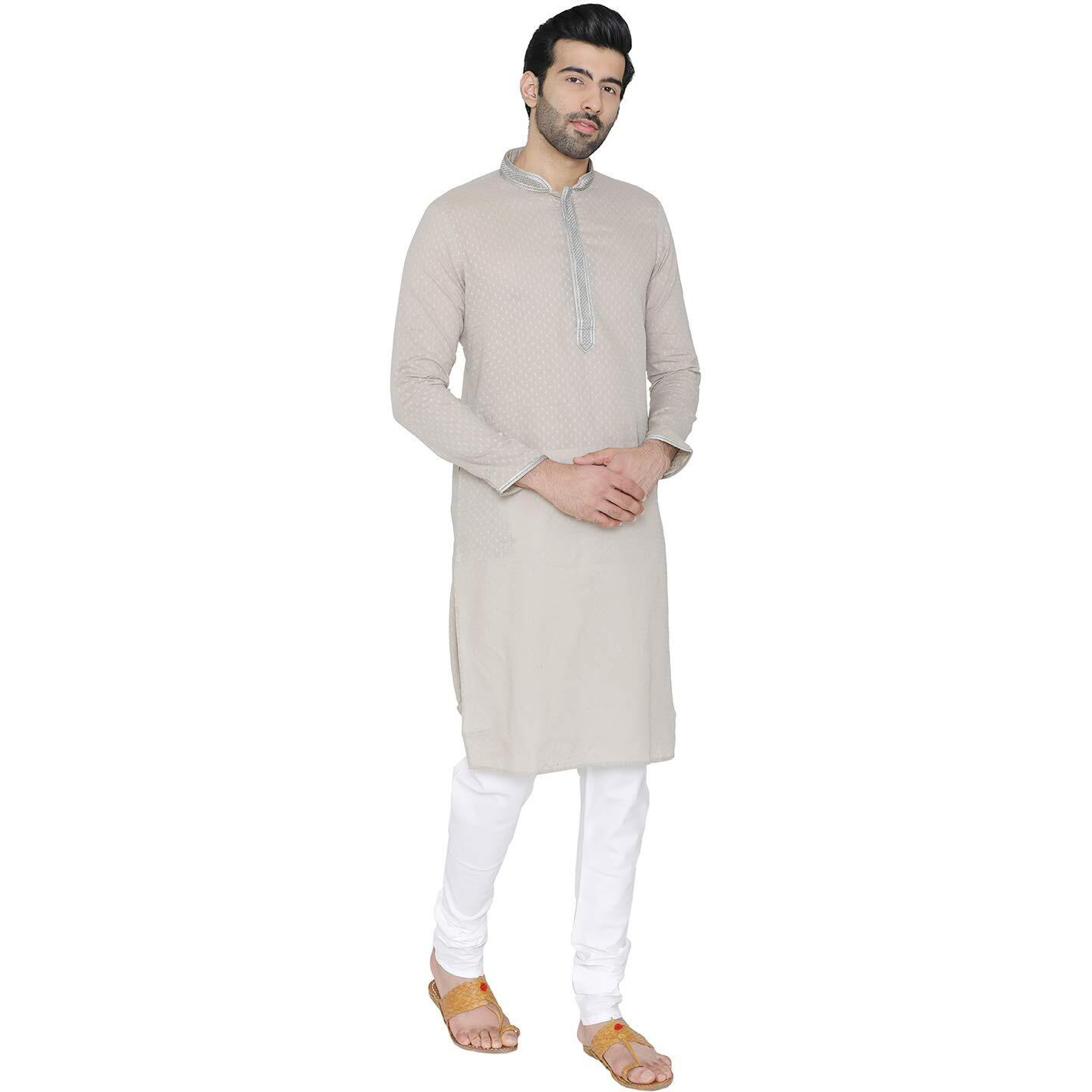 Manyavar Men's Silk Kurta Pyjama (SOSK296_Grey_Small)