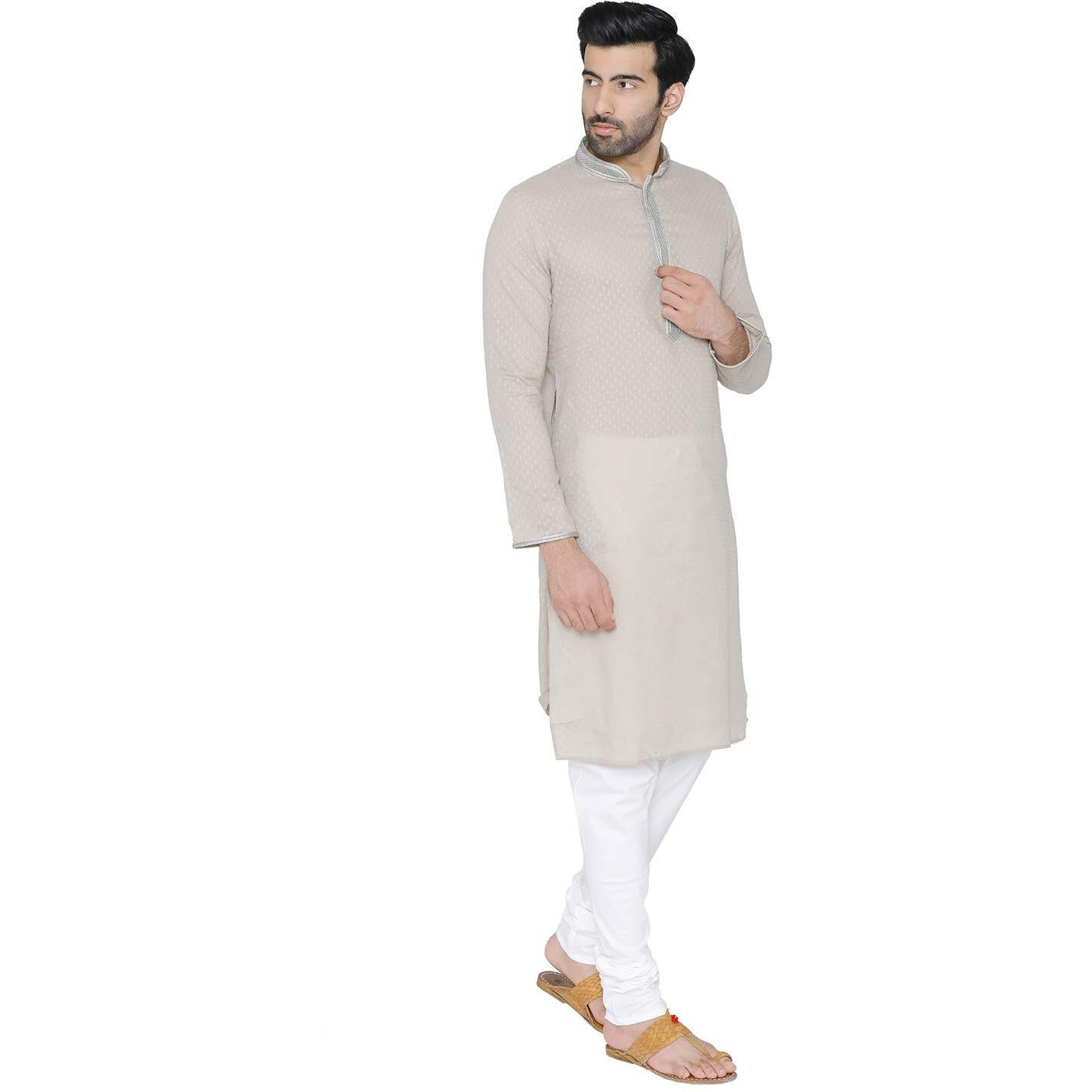 Manyavar Men's Silk Kurta Pyjama (SOSK296_Grey_Small)