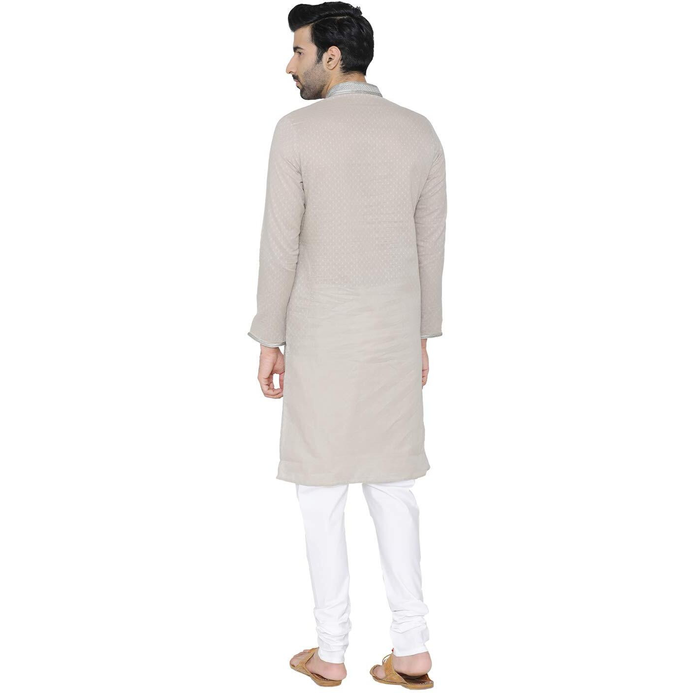 Manyavar Men's Silk Kurta Pyjama (SOSK296_Grey_Small)