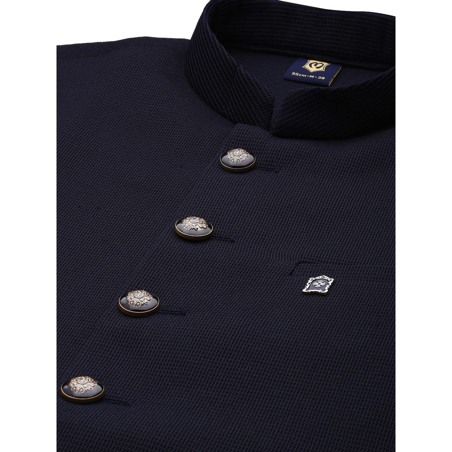 Manyavar Men's Nehru Jacket Blue_M