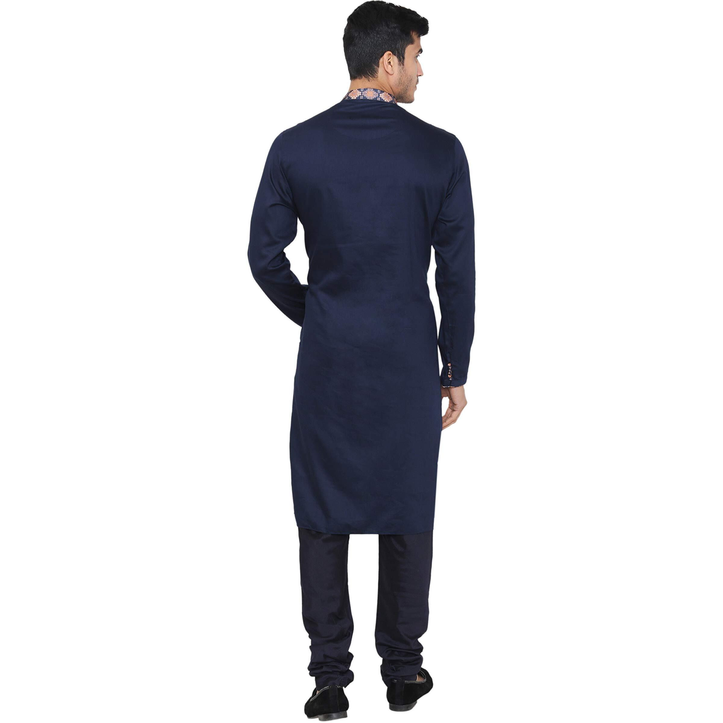 Manyavar Men's Art Silk Other Kurta Pyjama with Waist Coat (JAST116-306_Blue_Medium)
