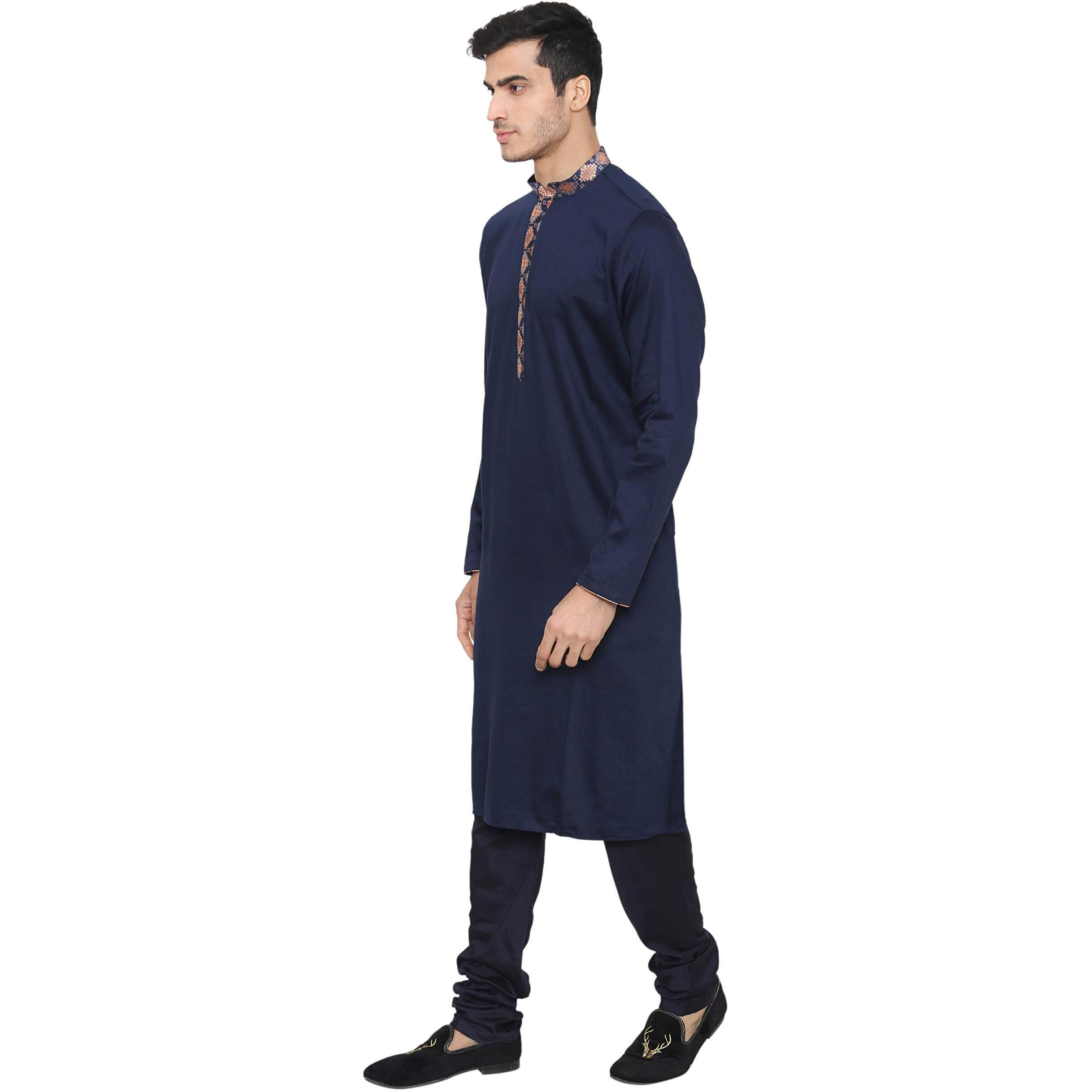 Manyavar Men's Art Silk Other Kurta Pyjama with Waist Coat (JAST116-306_Blue_Medium)