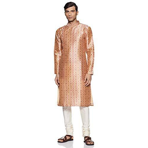 Manyavar Men's Silk Kurta Pyjama (SOSK390_Orange_Small)