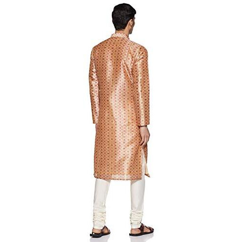 Manyavar Men's Silk Kurta Pyjama (SOSK390_Orange_Small)