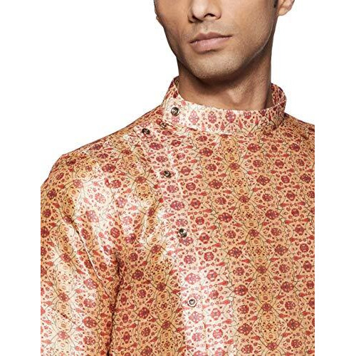 Manyavar Men's Silk Kurta Pyjama (SOSK390_Orange_Small)