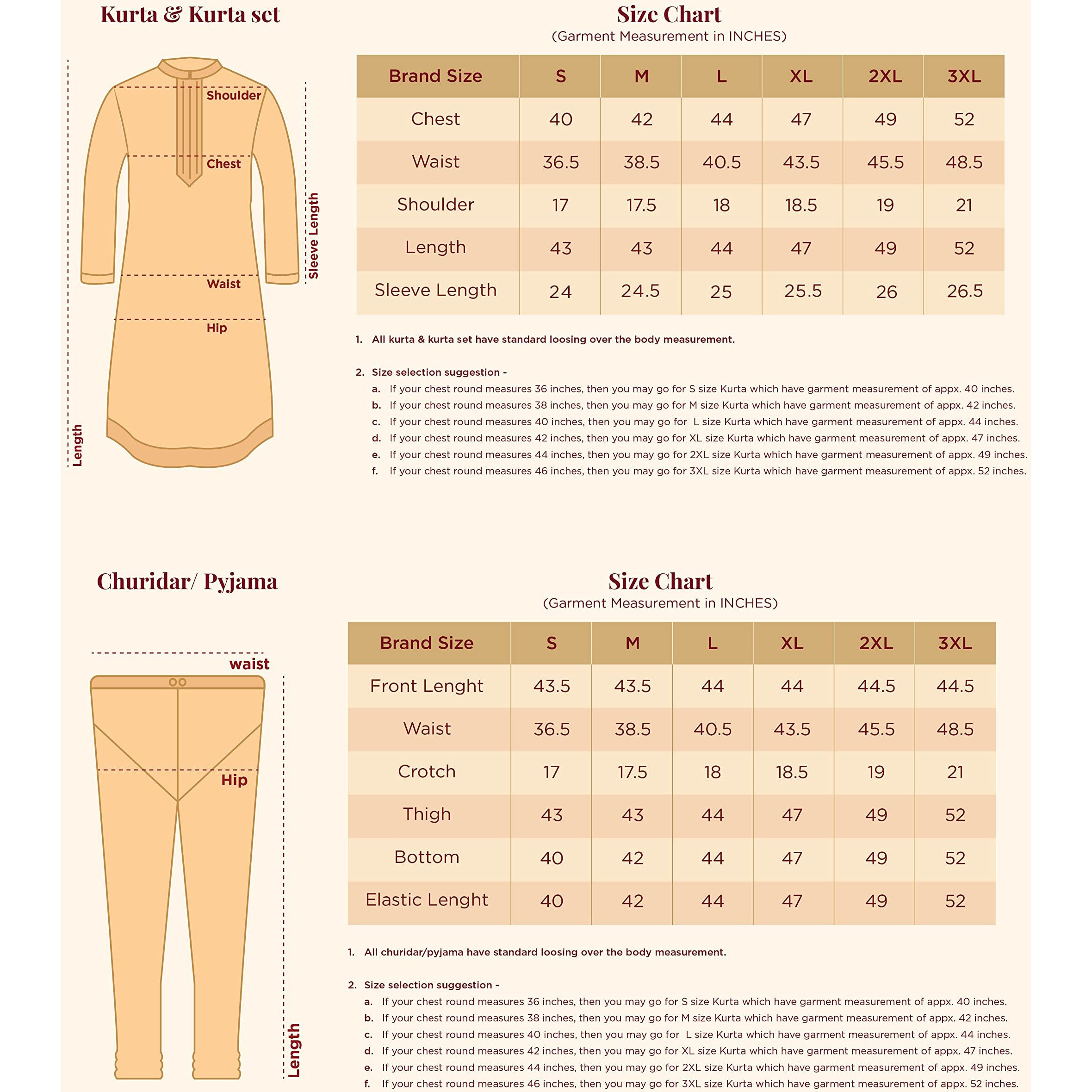 Manyavar Self-Design Knee Long Full Sleeves Kurta and Churidar Set For Men - (Light Orange, Medium)