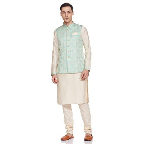 Manyavar Men's Silk Blend Other Kurta (JAST100_Blue_M)