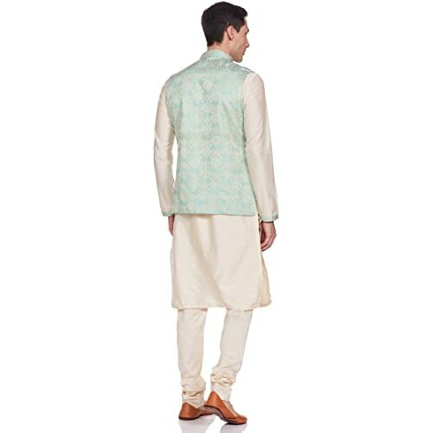 Manyavar Men's Silk Blend Other Kurta (JAST100_Blue_M)