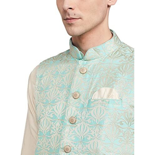 Manyavar Men's Silk Blend Other Kurta (JAST100_Blue_M)