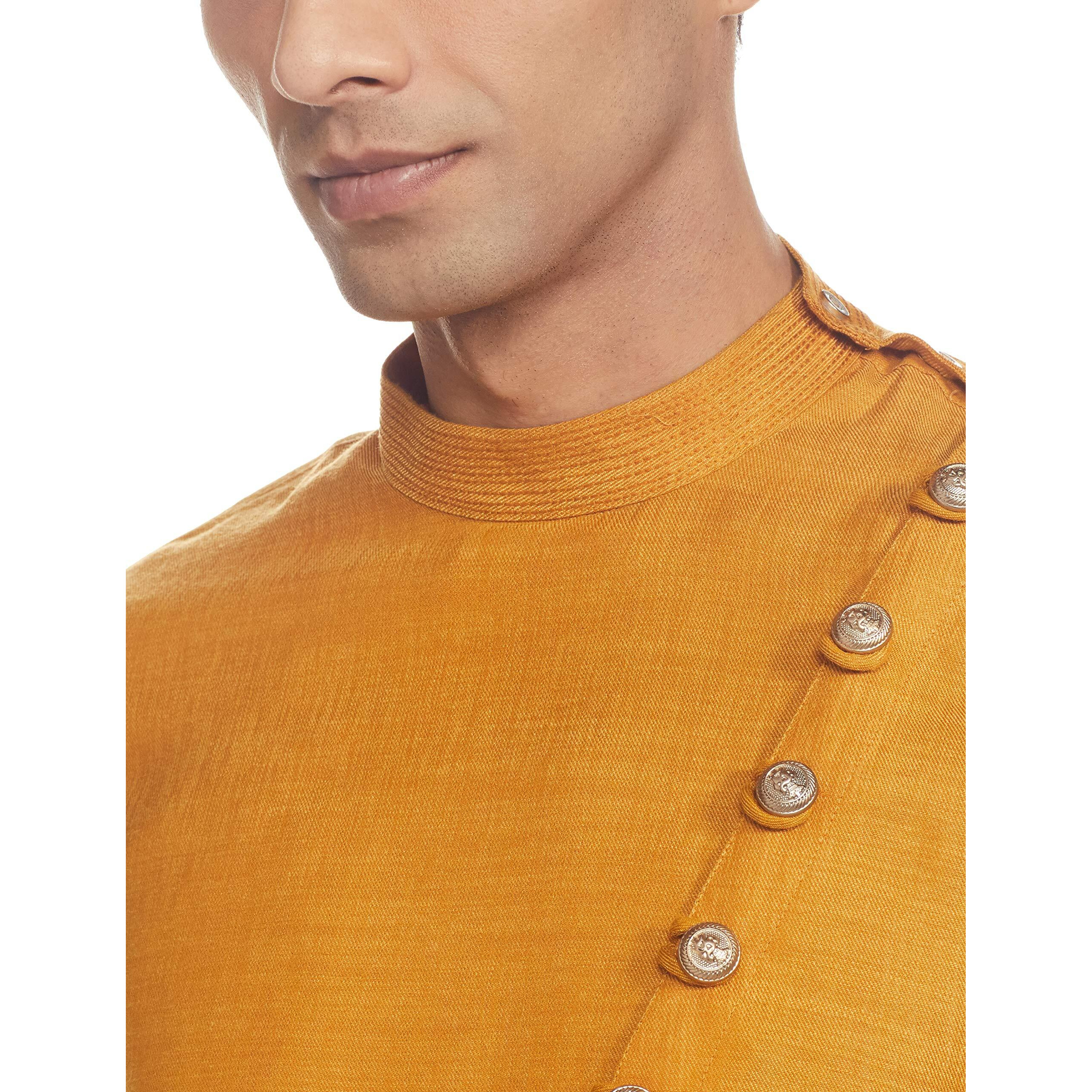 Manyavar Bright Yellow Patterned Kurta Set for Mens(Large,Orange)