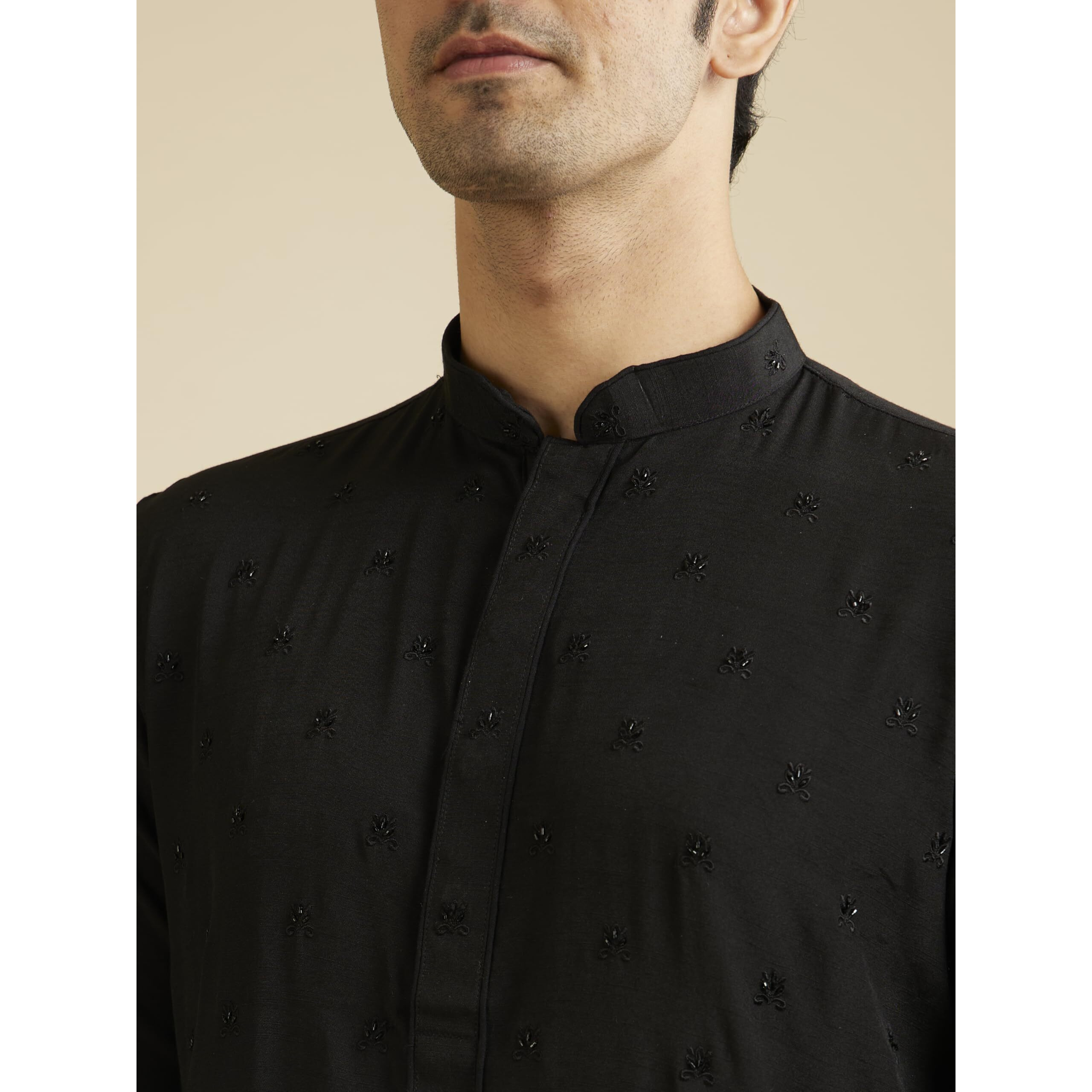 Manyavar Traditional SelfDesign Kurta and Churidar Set For Men - (Black, X-Large)