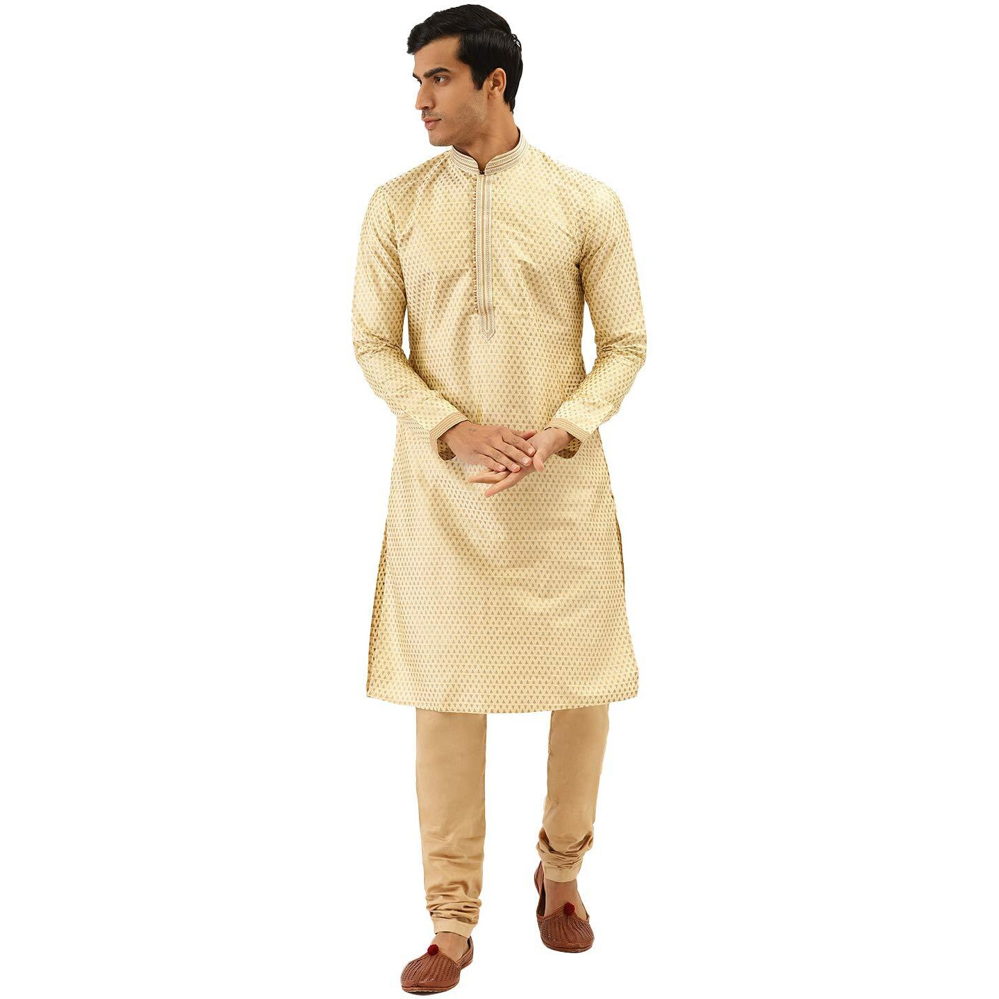 Manyavar Men's Silk Blend Regular Ethinic Wear (SOSK416_Beige_S)