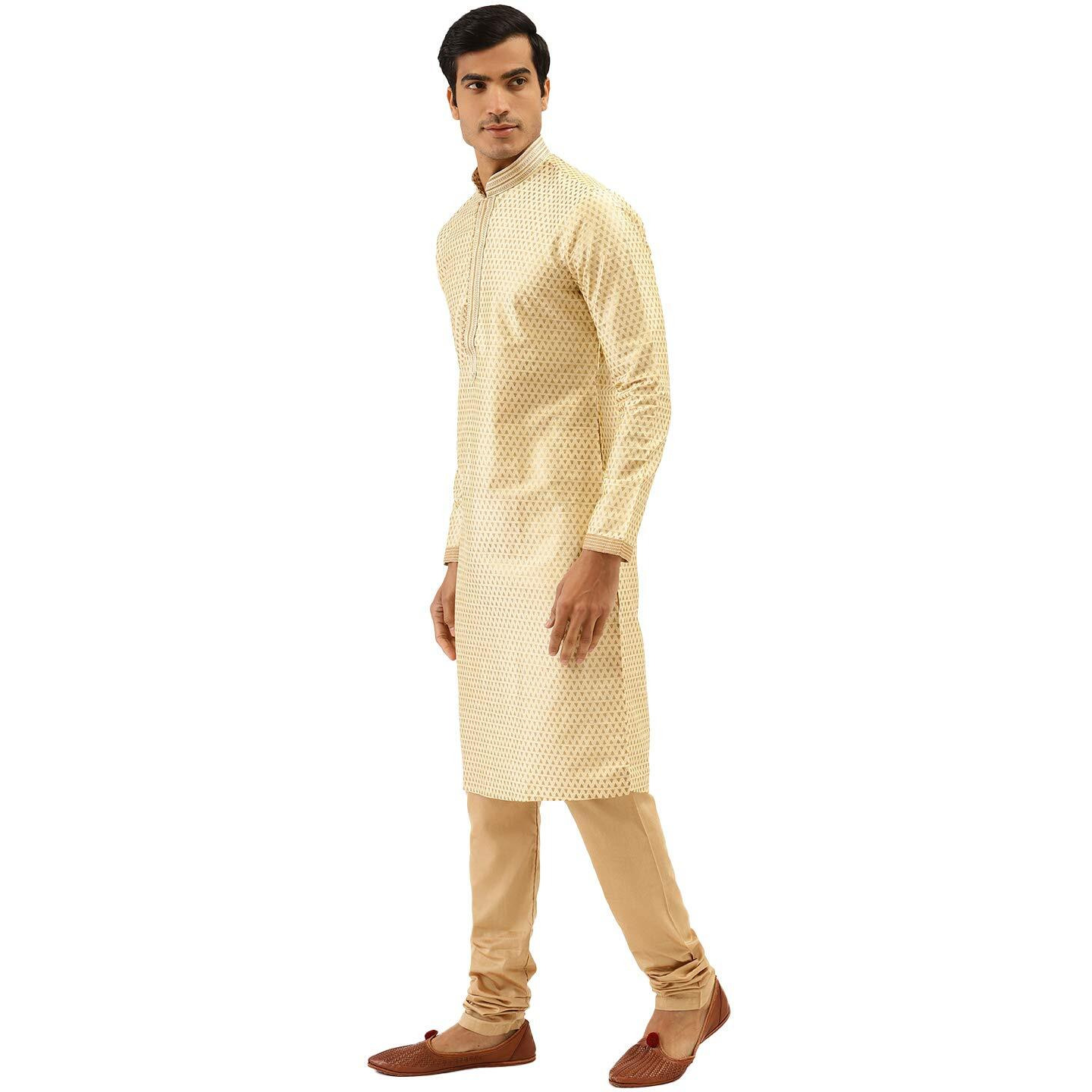 Manyavar Men's Silk Blend Regular Ethinic Wear (SOSK416_Beige_S)