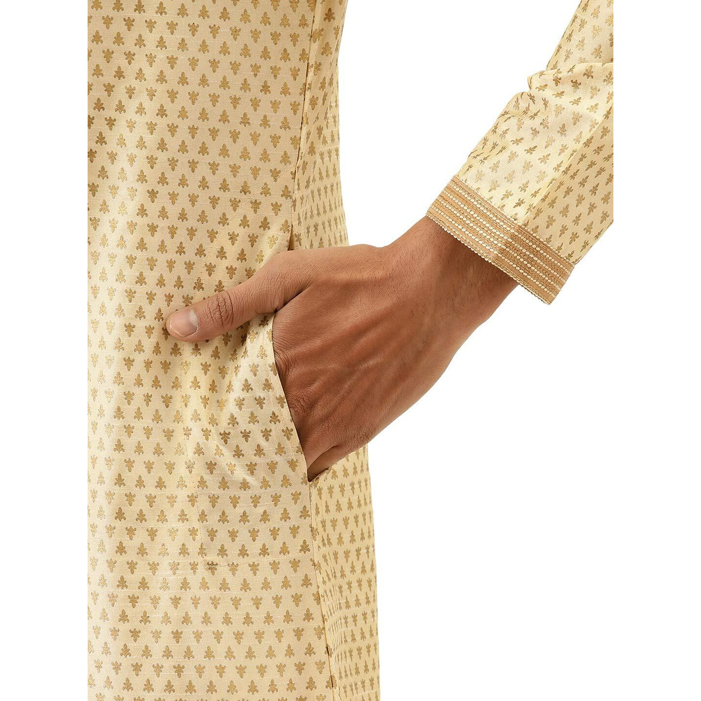 Manyavar Men's Silk Blend Regular Ethinic Wear (SOSK416_Beige_S)
