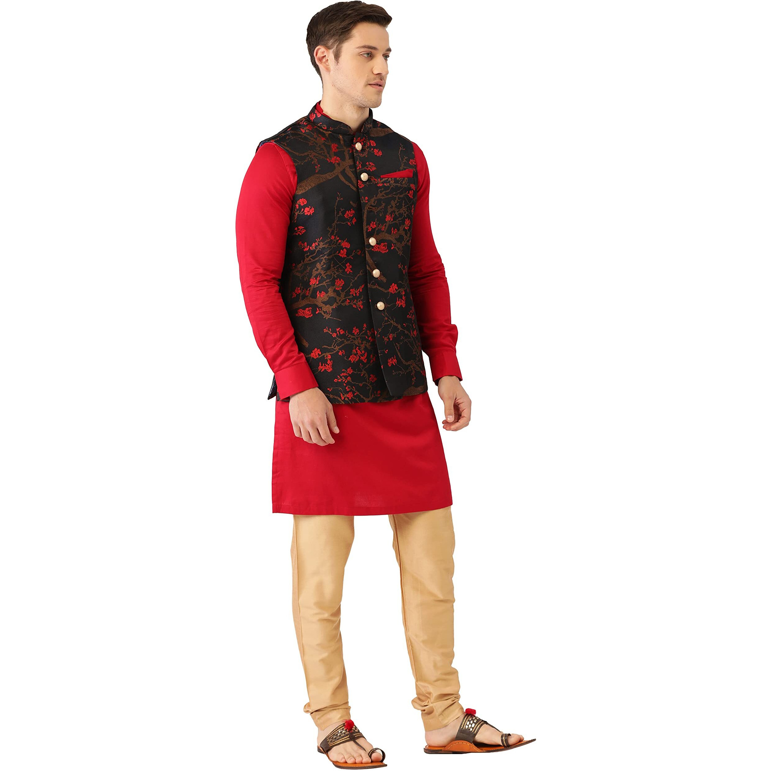 Manyavar Men's Art Silk Other Kurta Pyjama with Waist Coat (JAST133-306/329_Blue_X-Large)