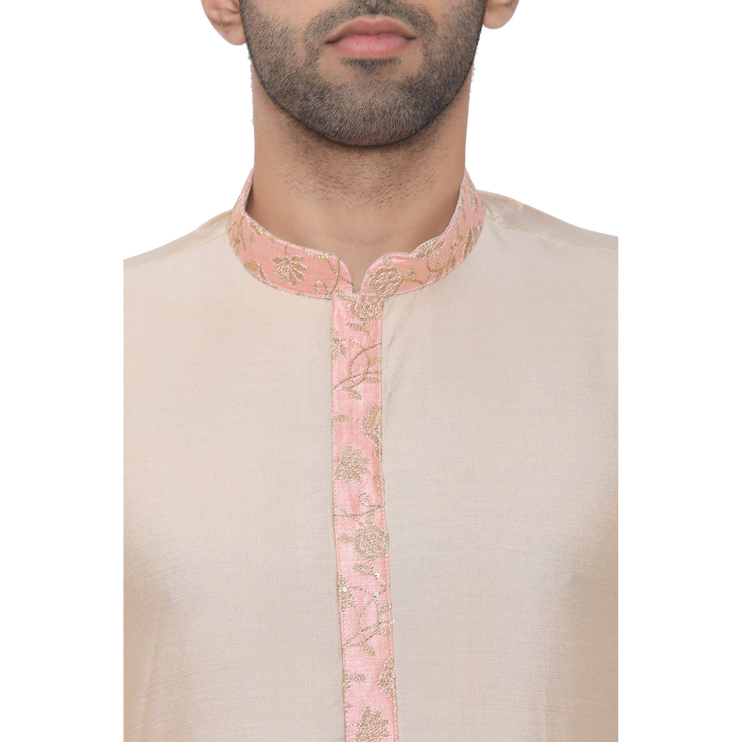 Manyavar Men's Silk Blend Kurta Chudidar (JAST138_Pink_L)