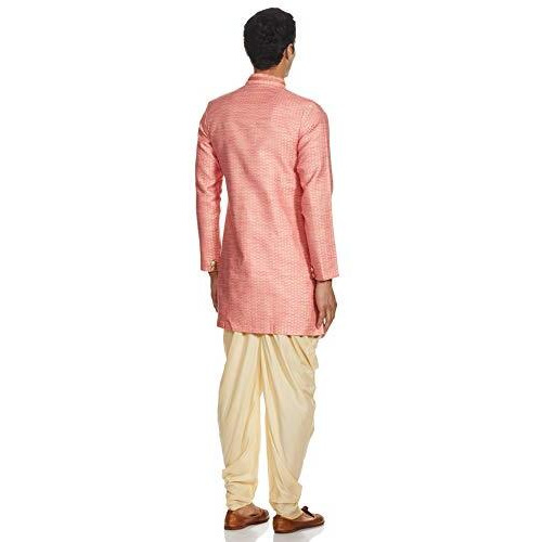 Manyavar Men's Silk Blend Other Indo Western Kurta Pyjama (SMID0001_Pink_M)