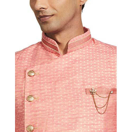 Manyavar Men's Silk Blend Other Indo Western Kurta Pyjama (SMID0001_Pink_M)