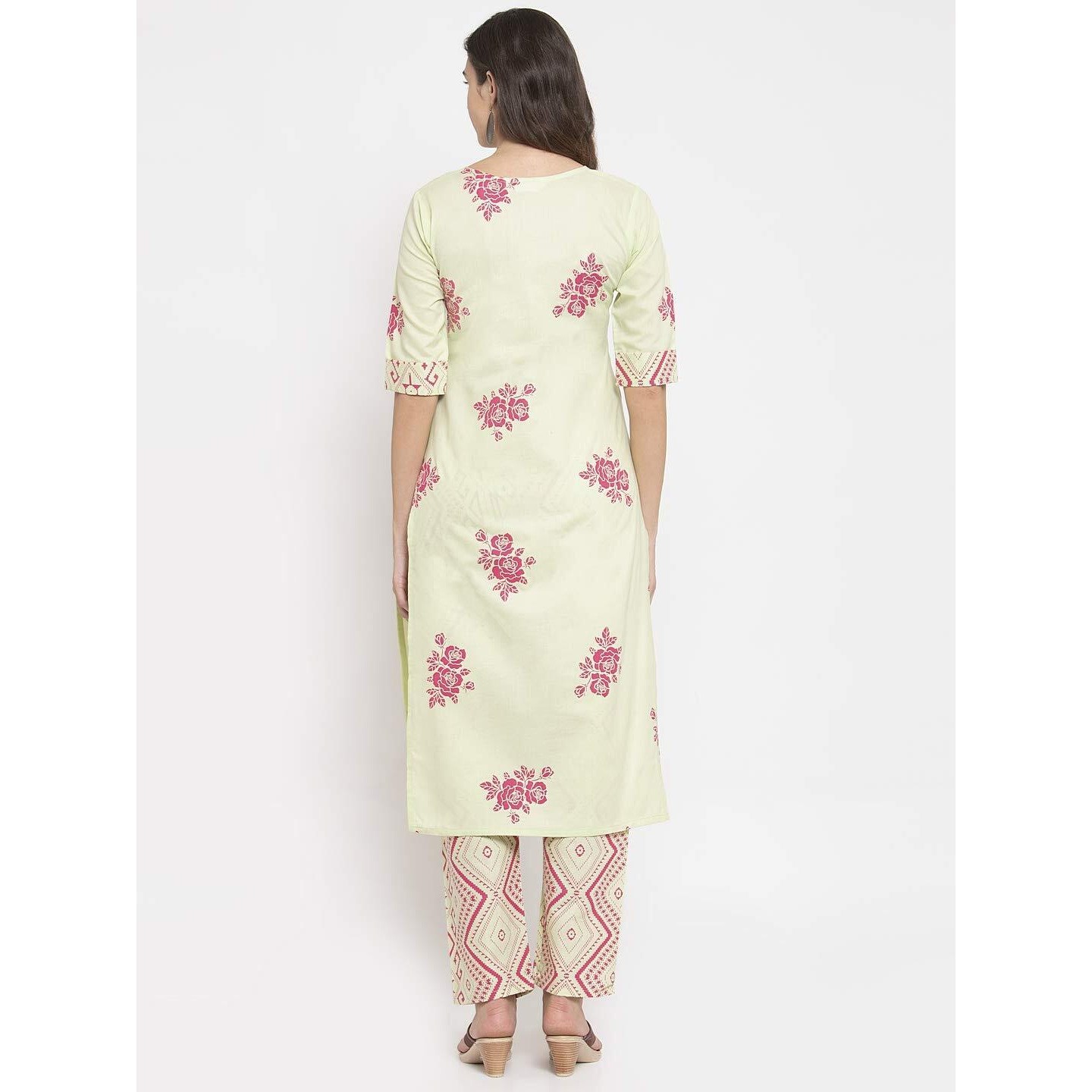 GoSriKi Women's Cotton Kurta with Printed Pant Set(NNDITA-Pista)