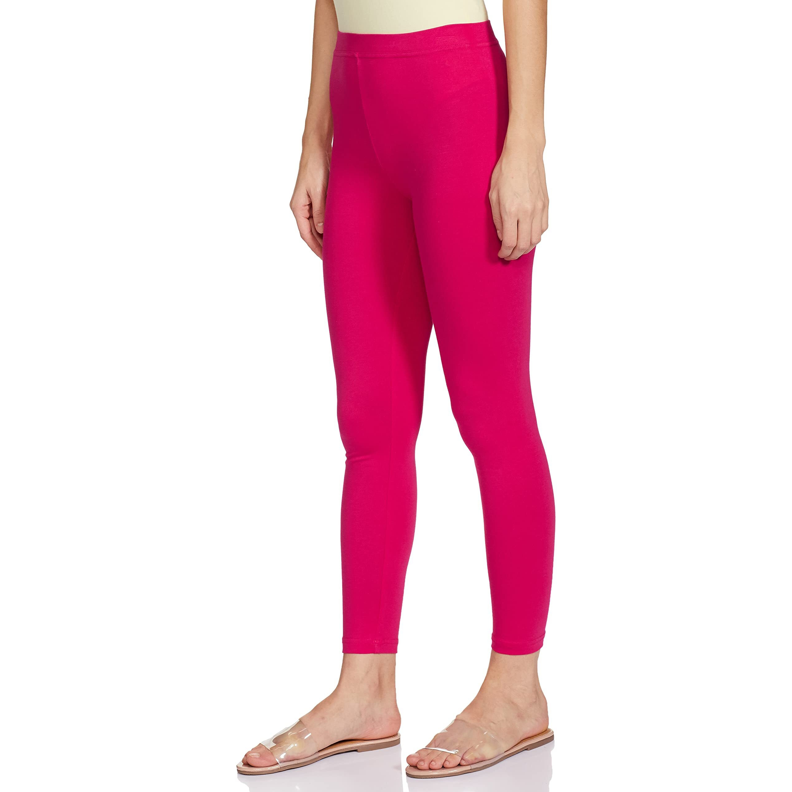 Max Women Solid Ankle-Length Regular Fit Leggings (Noosal21Fufuchsia)_M