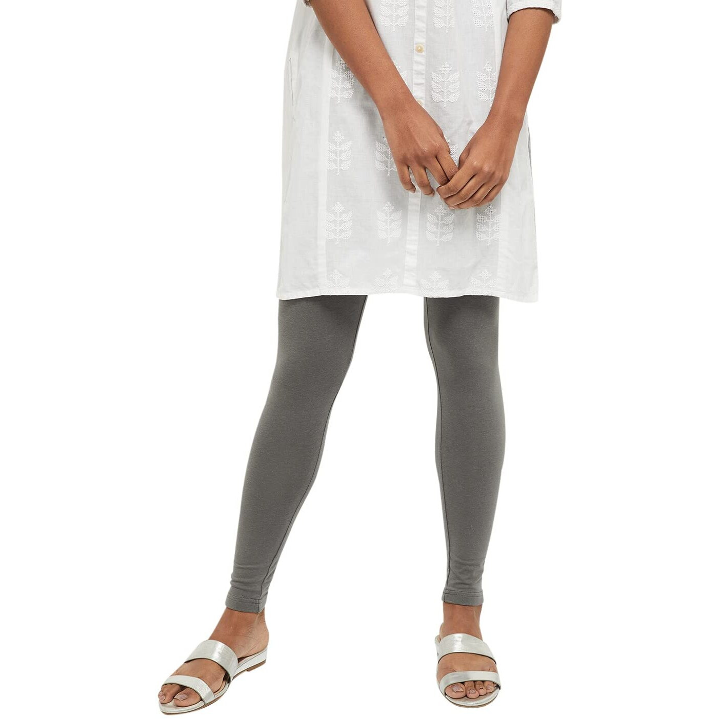Max Women Solid Knitted Regular Fit Leggings (Noosal21Gr_Grey_2XL)