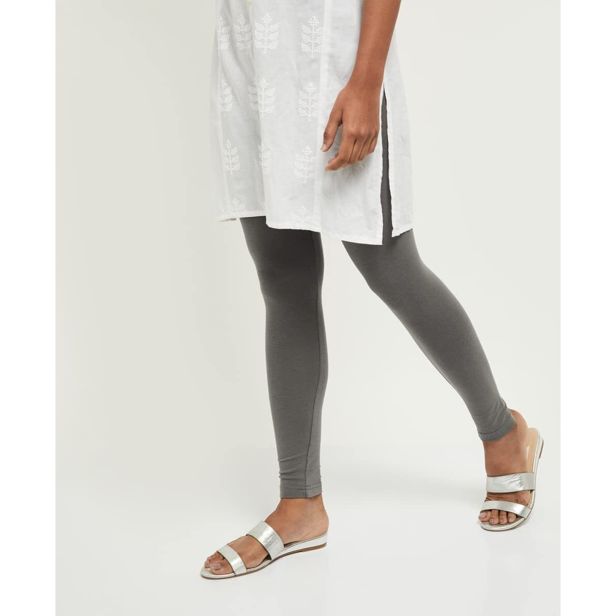 Max Women Solid Knitted Regular Fit Leggings (Noosal21Gr_Grey_2XL)
