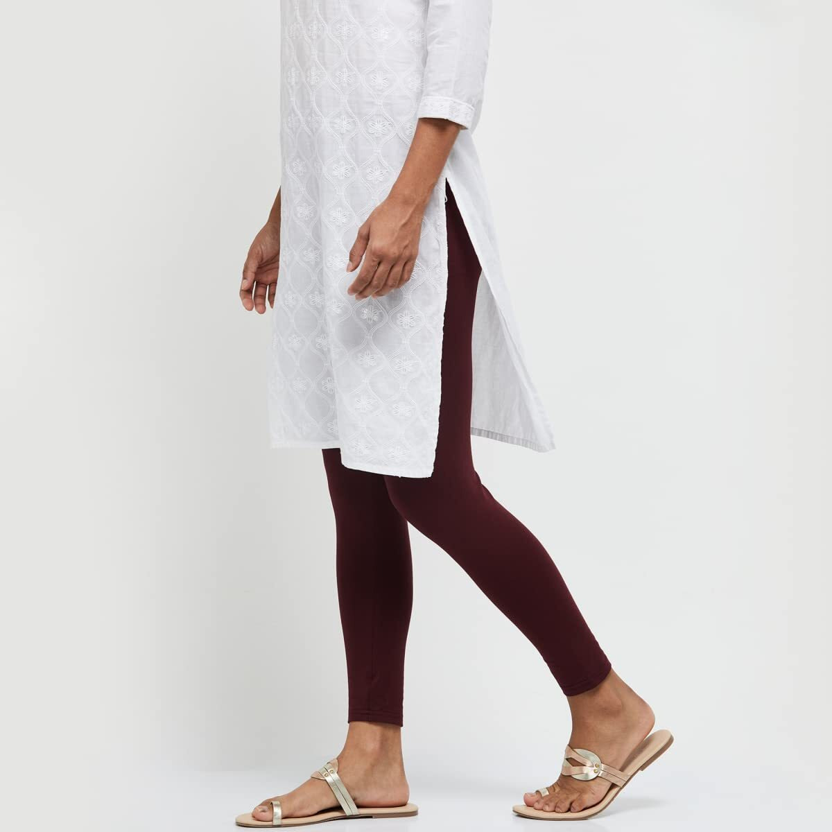Max Women Solid Ankle-Length Leggings (Noosal21Dmdark Maroon)_XL Fit Type  Regular Fit