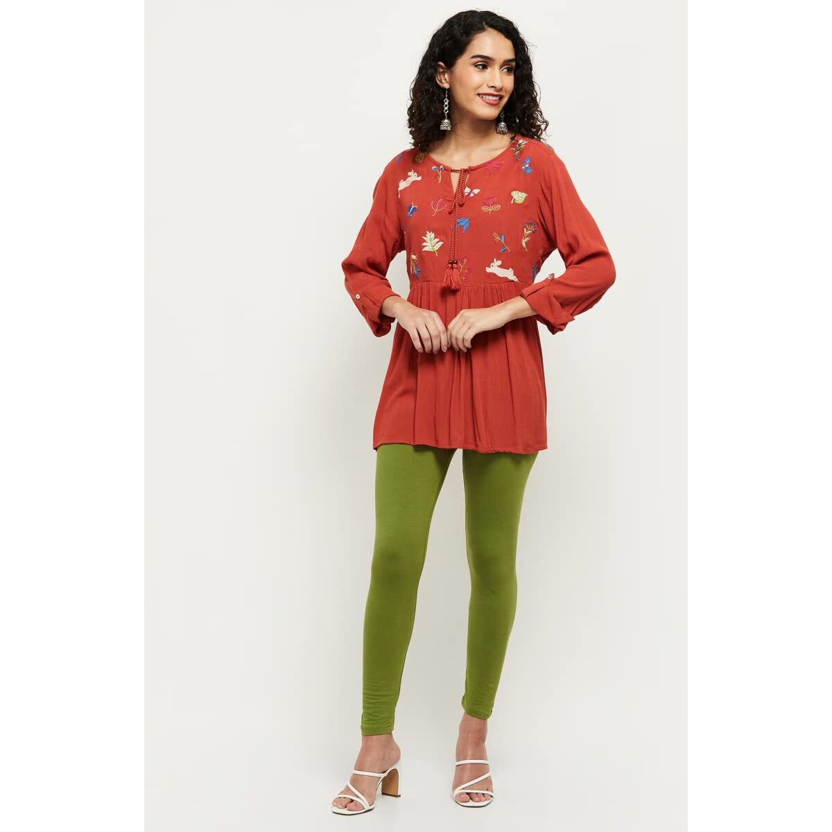 Max Women Solid Leggings (NOOSAL21LG_Light Green_L) Slim
