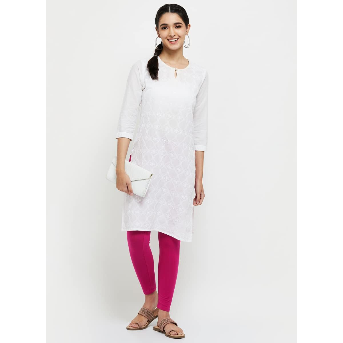 Max Women Solid Elasticated Leggings (NOOSAL21ROROSE Pink)_M