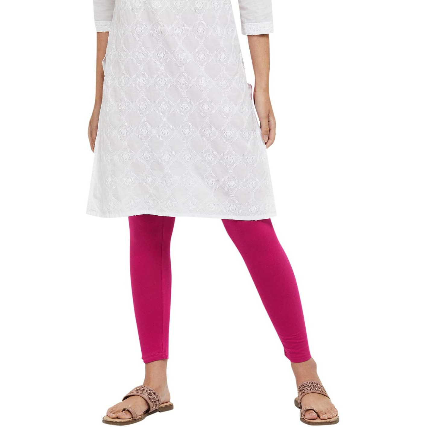 Max Women Solid Elasticated Leggings (Noosal21Rorose Pink)_S | Fit Type Regular Fit
