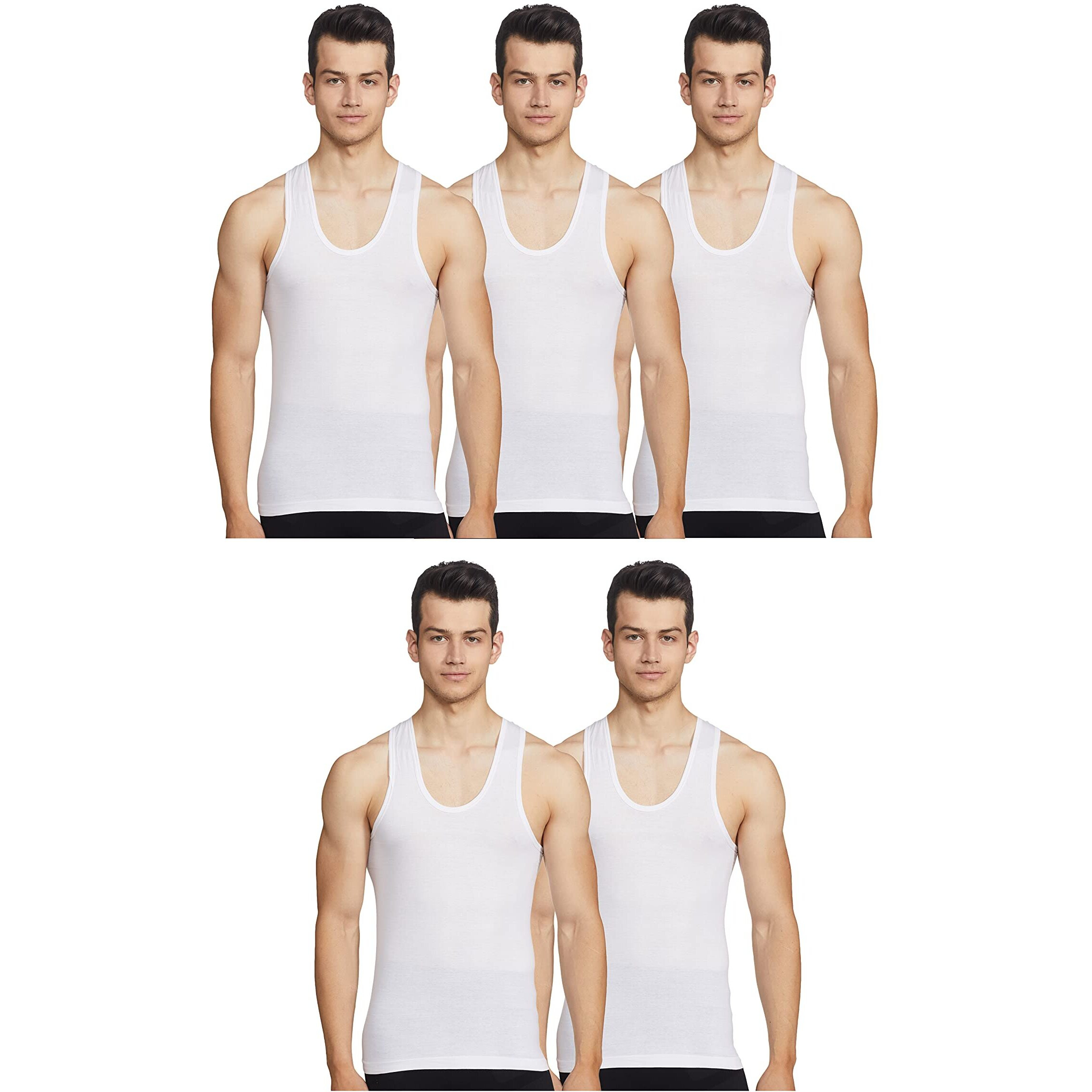 Rupa Jon Men's Cotton Regular Fit Vests (Jn Vest Rn_White Pack Of 5_S) - Pack Of 5