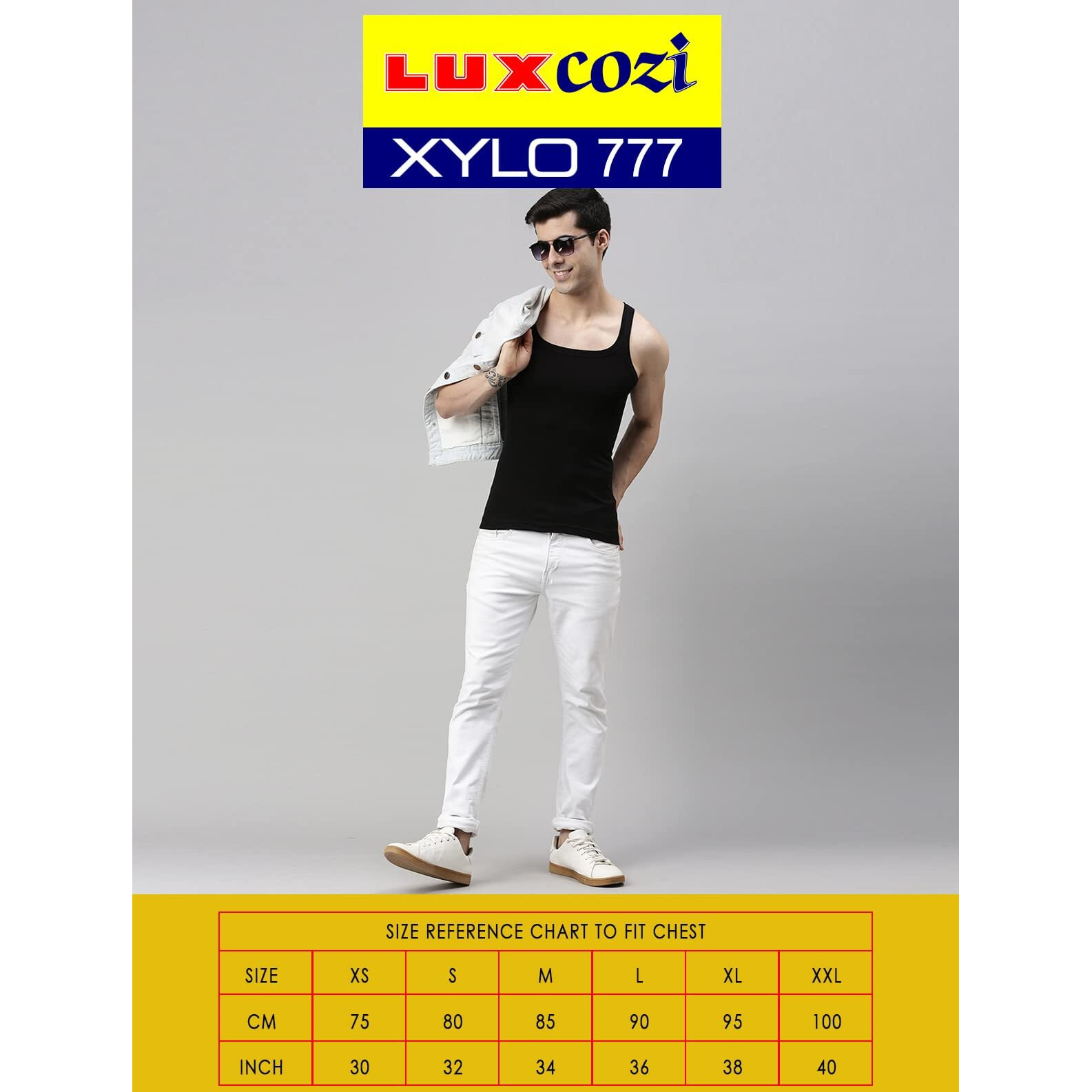Lux Cozi Men's Pack of 3 Multicolor Sleeveless Cotton Vest (Size  95cm)