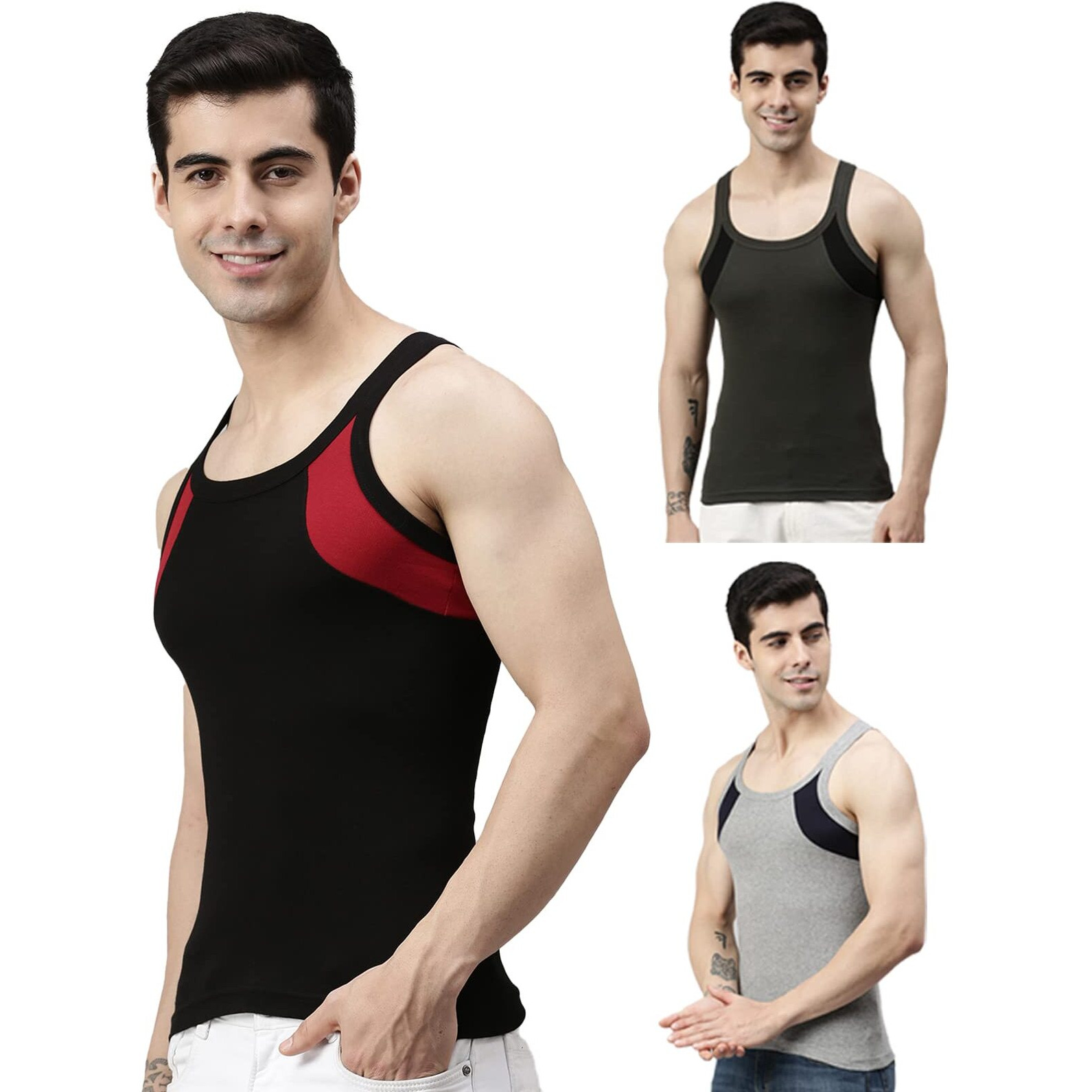 Lux Cozi Men's Pack of 3 Multicolor Premium Cotton Vest (Size  90cm)