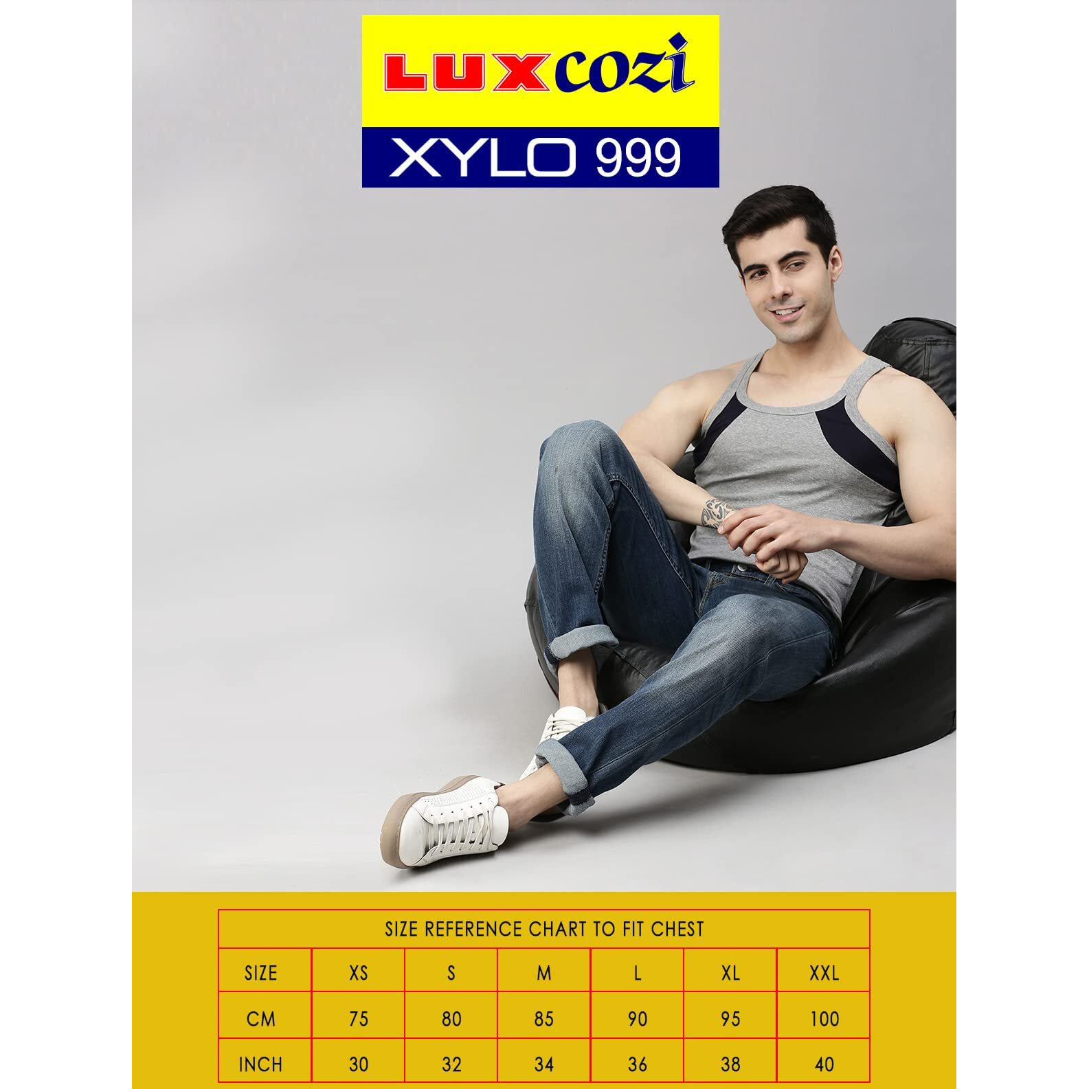 Lux Cozi Men's Pack of 3 Multicolor Premium Cotton Vest (Size  90cm)