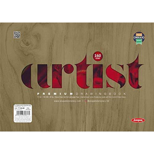 Anupam Artist Premium Drawing Book A5 | Acid-free Cartridge Paper 160GSM (40 Sheets, 80 Pages) | Spiral-Bound Sketchpad for Artists & Professionals for Marker Colored Pencil Charcoal Pastel