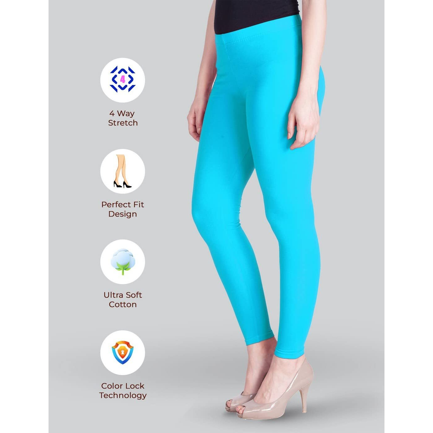 Lyra Women Solid Premium Cotton Ankle Length Leggings | Mid-Waist | Fashionwear