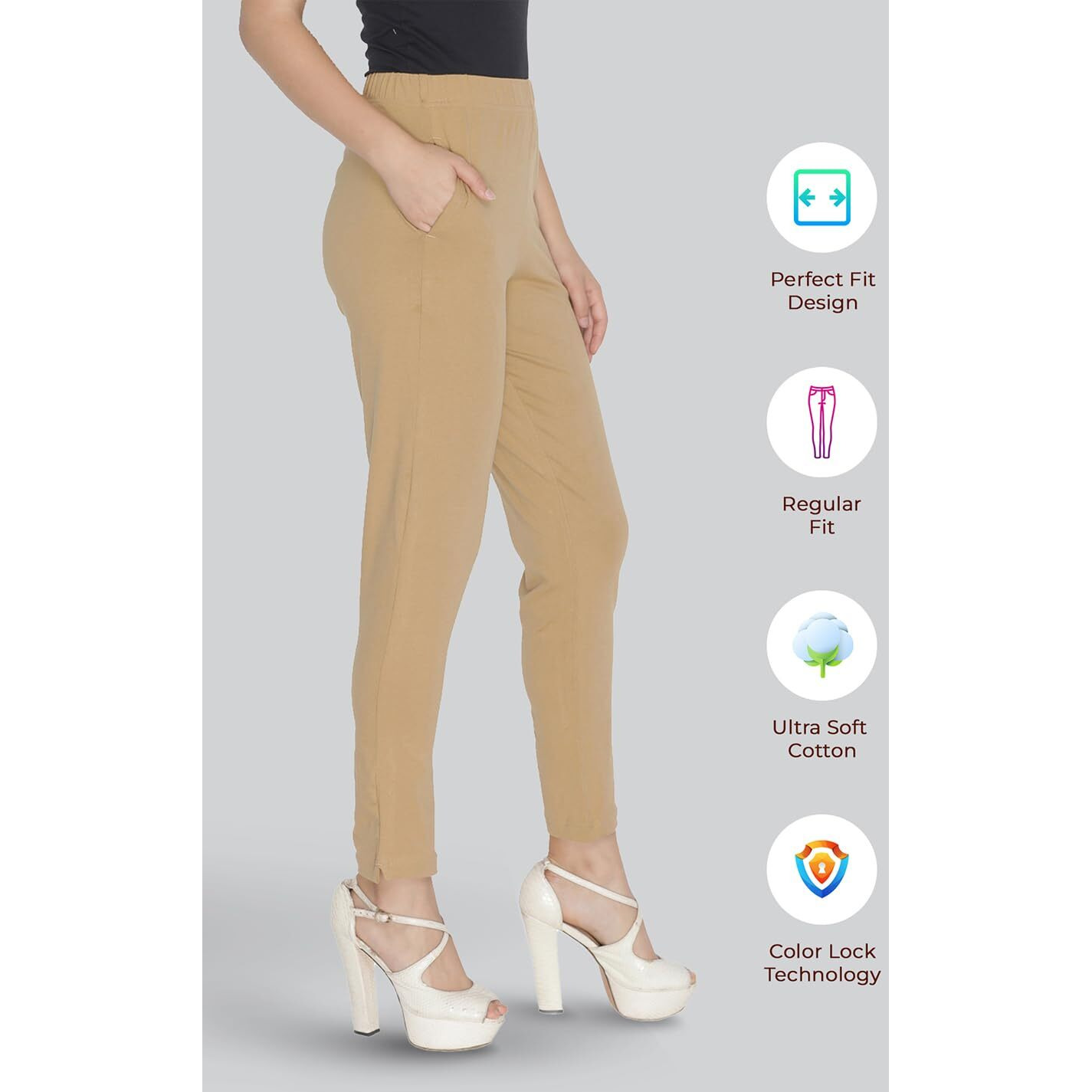 Lyra Women Solid Premium Cotton Kurtipant | Mid-Waist | Fashionwear