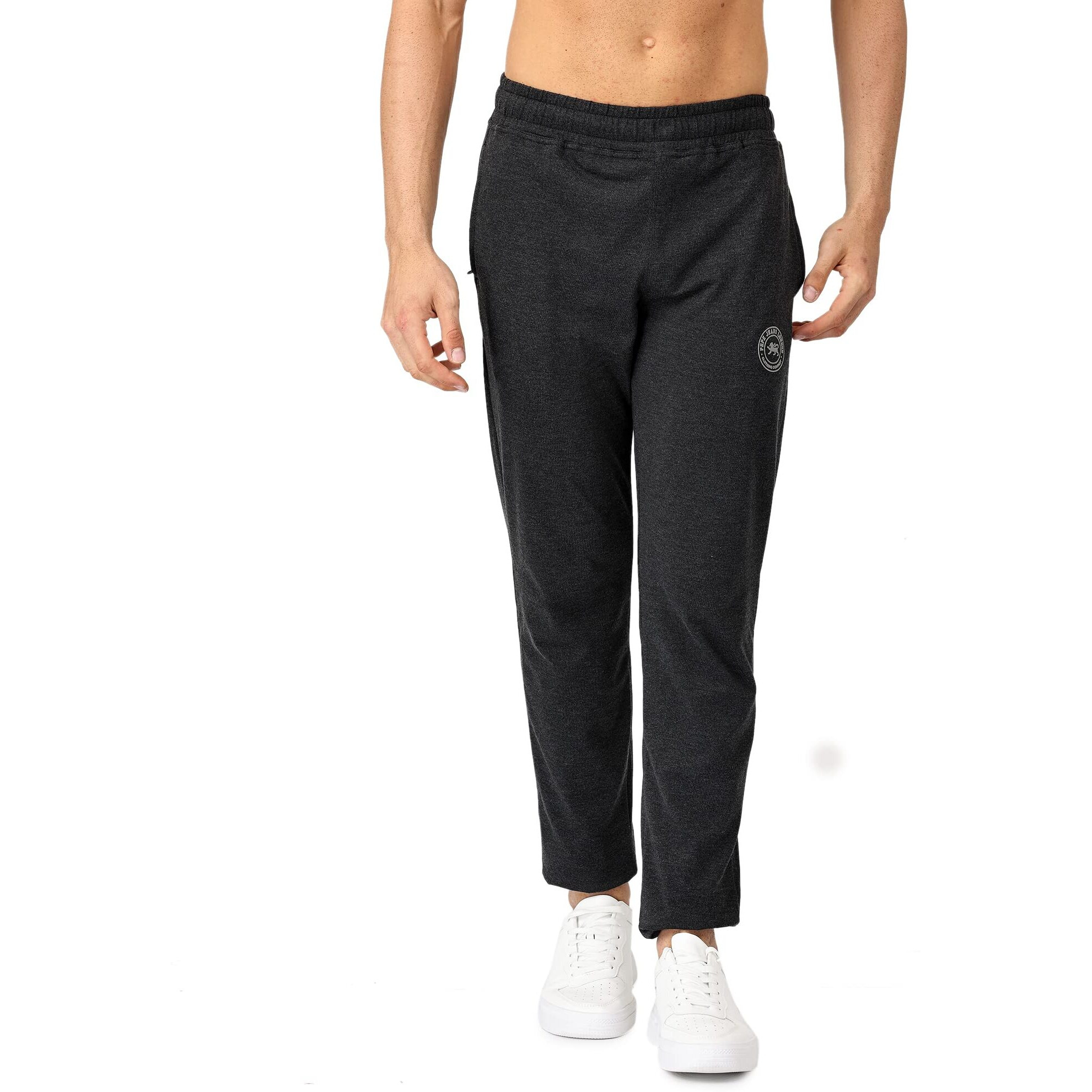 Pepe Jeans Athleisure Men Slim Fit Cotton Stretch Track Pants |Sporty Jersey Lounge Pants with Encased Elastic Waist & Side Pockets in Black Melange - XXL